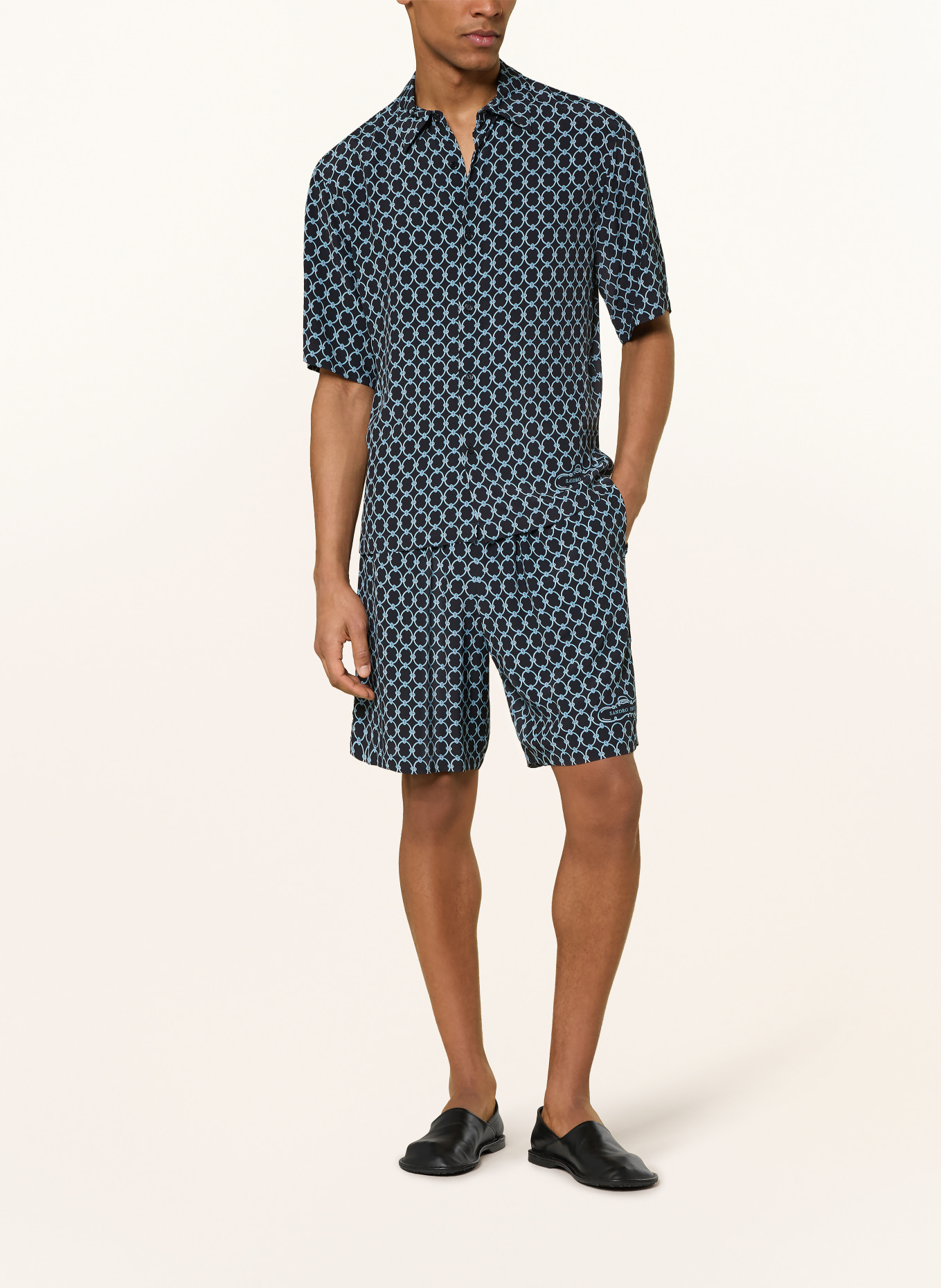 SANDRO Kurzarm-Hemd Regular Fit: DUNKELBLAU / HELLBLAU