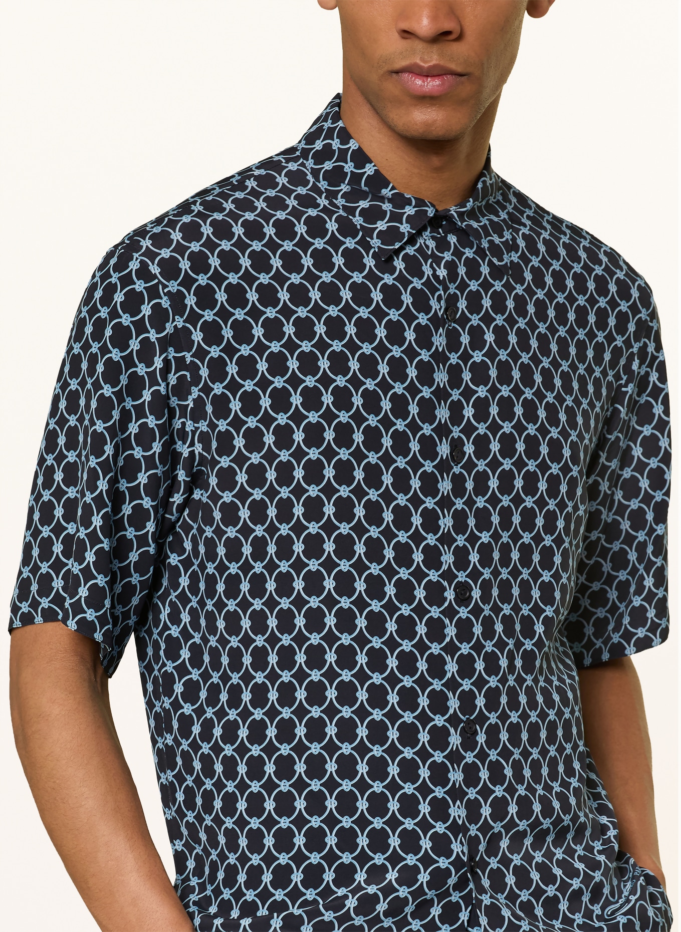 SANDRO Kurzarm-Hemd Regular Fit: DUNKELBLAU / HELLBLAU