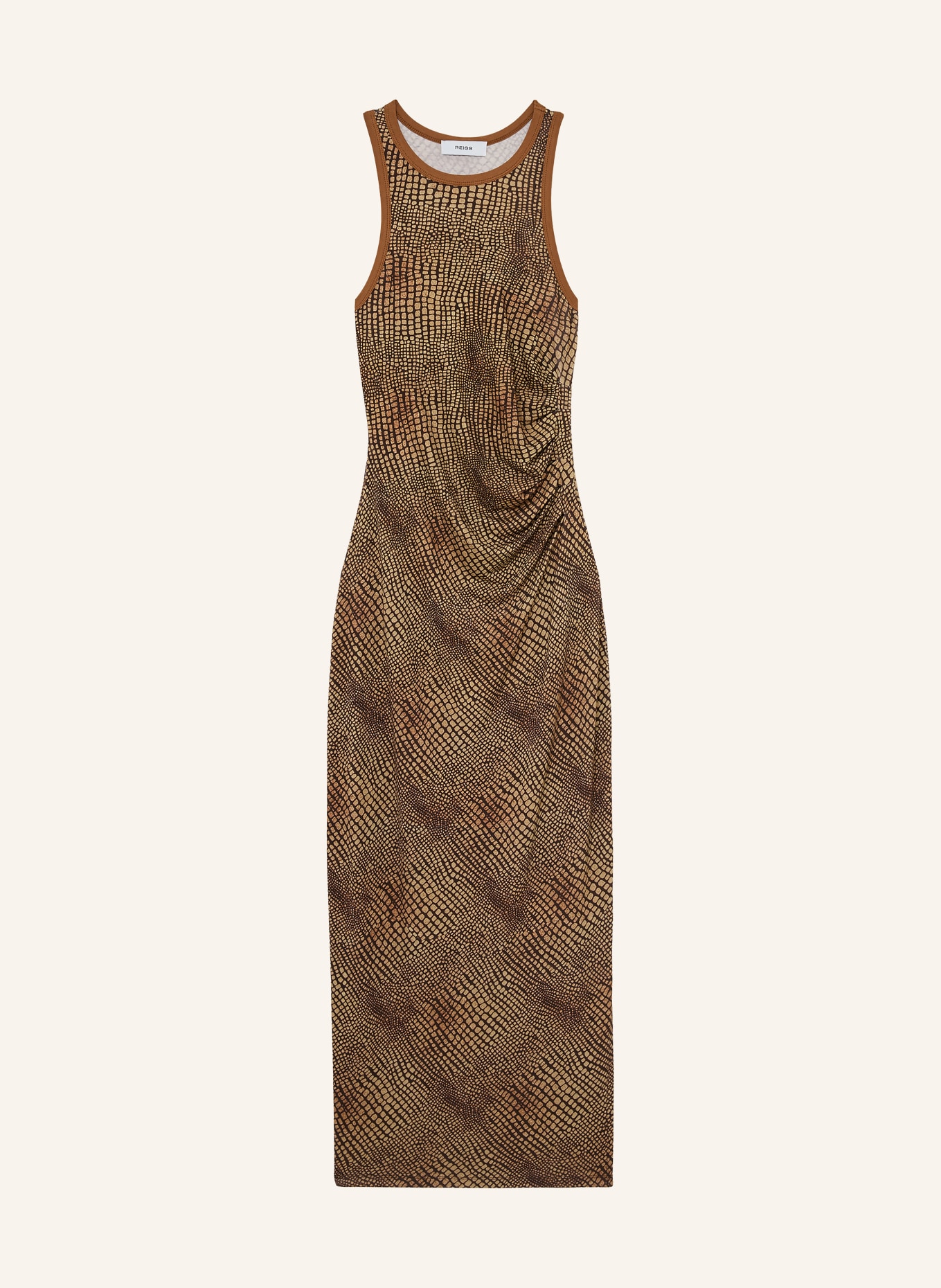 REISS LOLA dress: BEIGE / COGNAC / DARK BROWN
