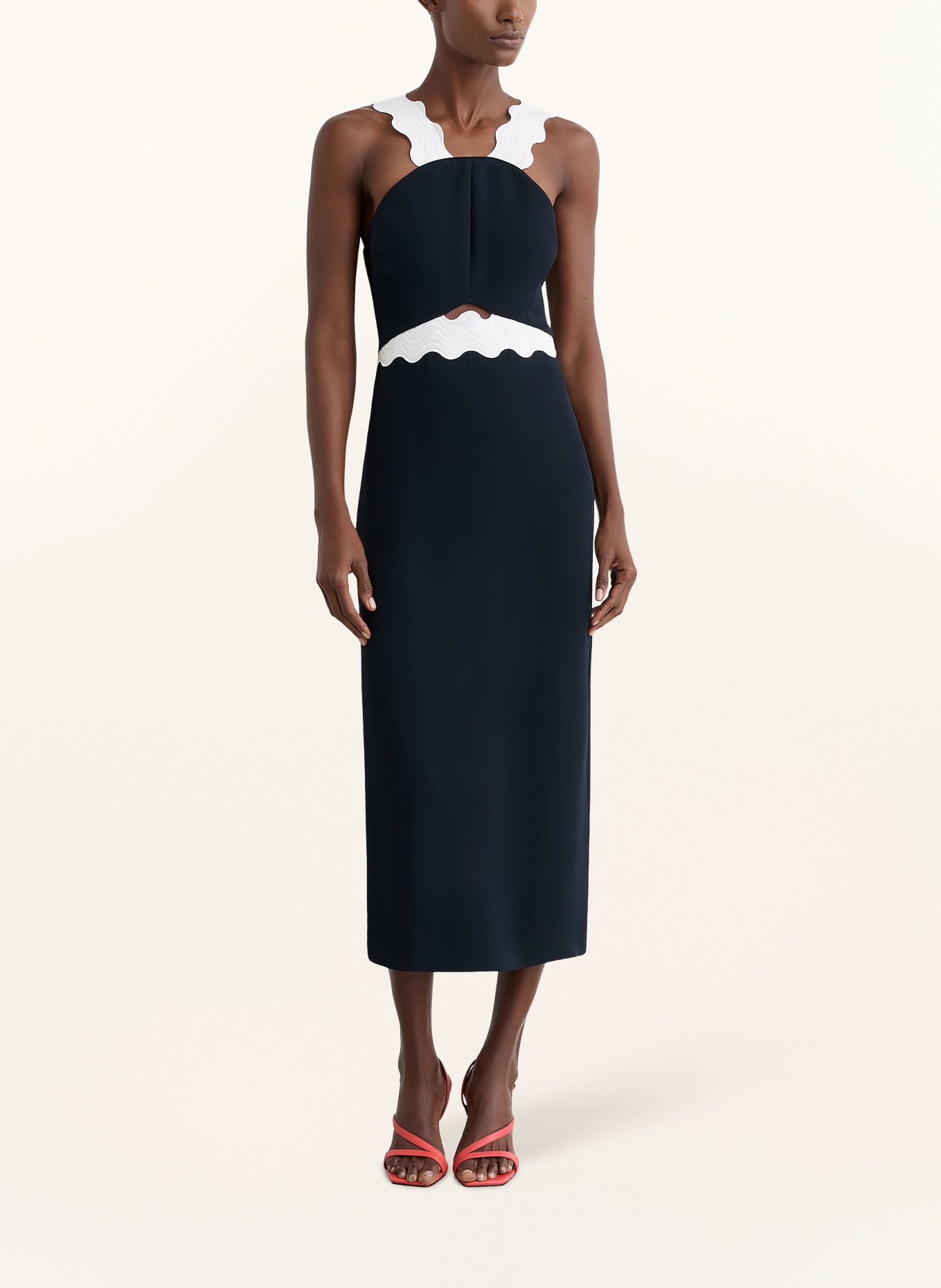 REISS Kleid DILLON mit Cut-out: DUNKELBLAU / WEISS