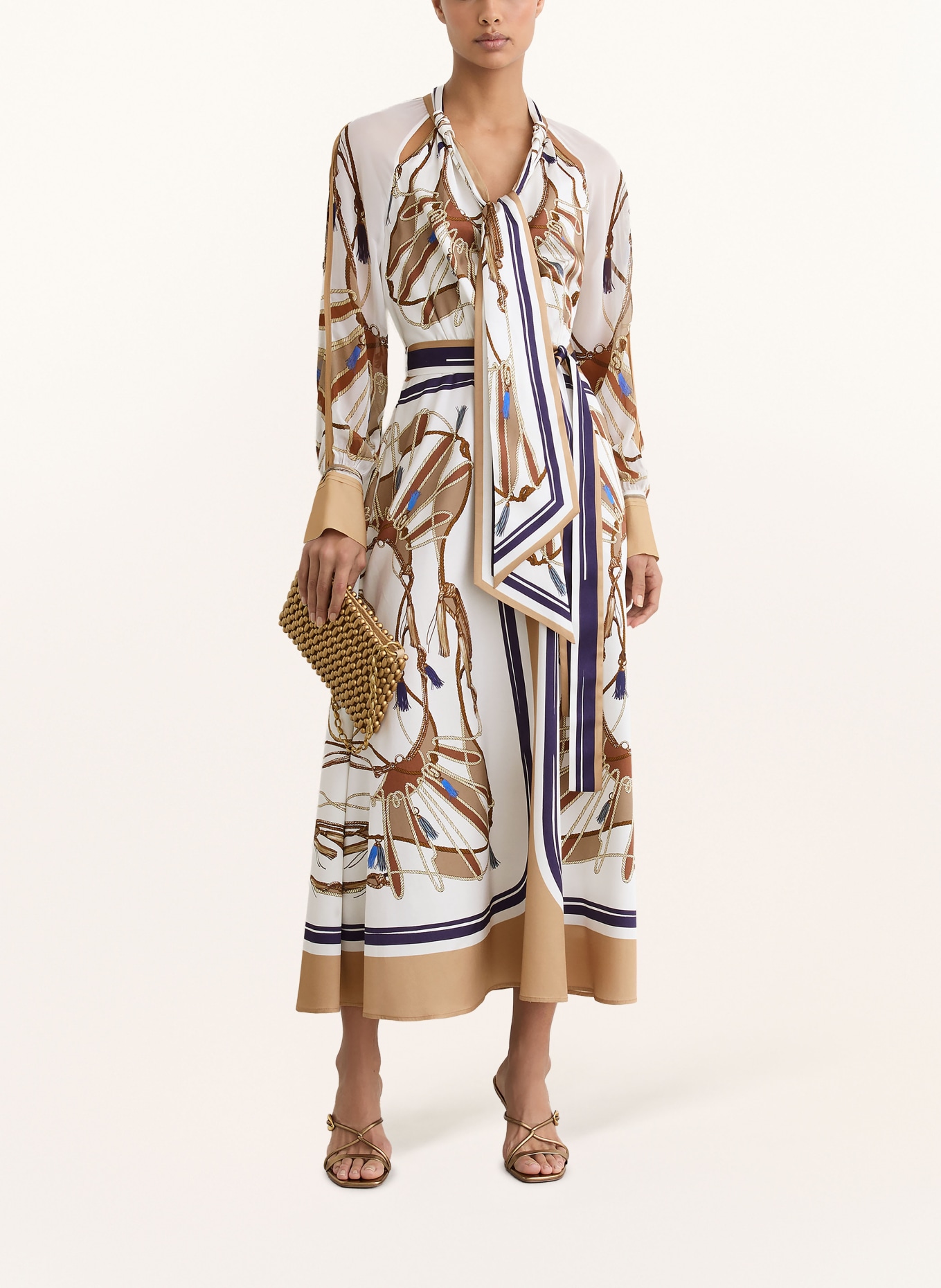 REISS Sukienka kopertowa ELLIE z satyny: BIAŁY / BRĄZOWY / GRANATOWY