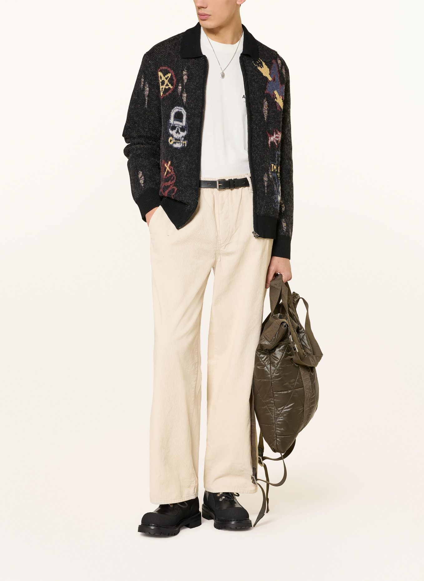 ALLSAINTS Strickjacke MELLER: SCHWARZ / DUNKELROT / DUNKELGELB