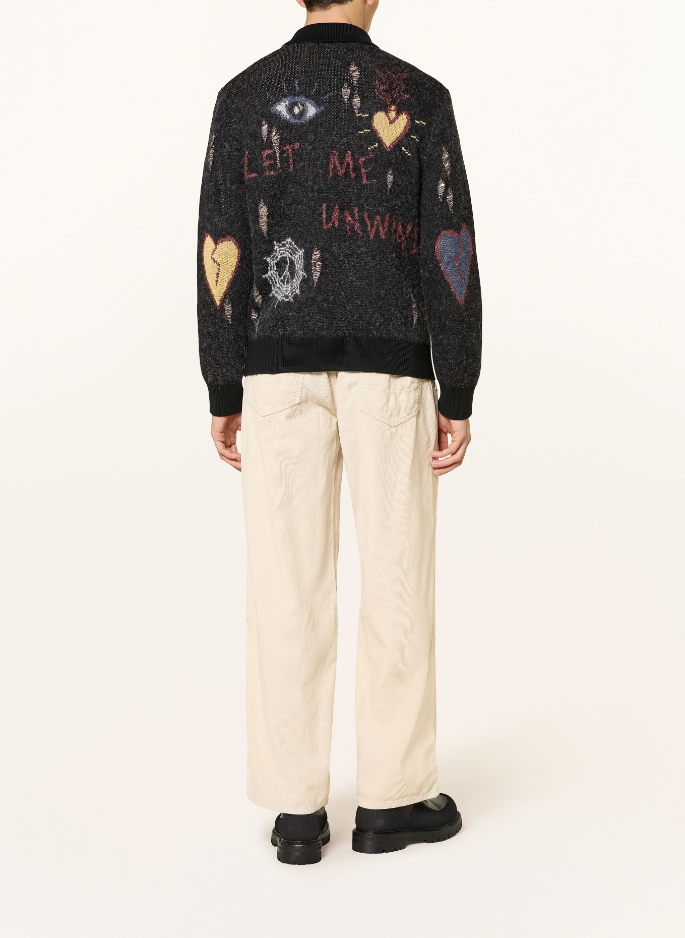 ALLSAINTS Strickjacke MELLER: SCHWARZ / DUNKELROT / DUNKELGELB