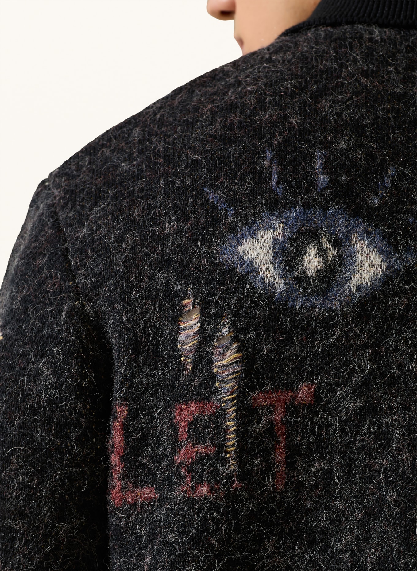 ALLSAINTS Strickjacke MELLER: SCHWARZ / DUNKELROT / DUNKELGELB