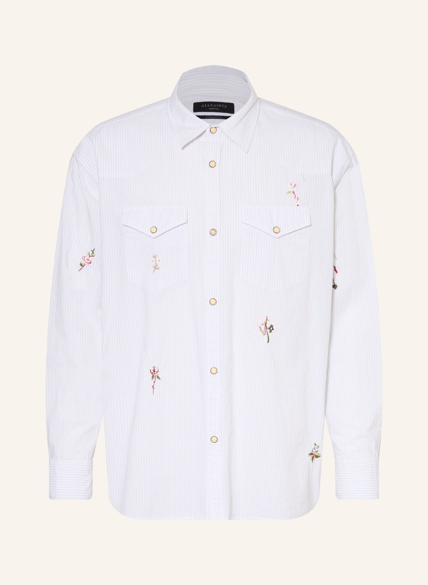 ALLSAINTS Hemd PORTMAN Oversized Fit: HELLGRAU / BRAUN