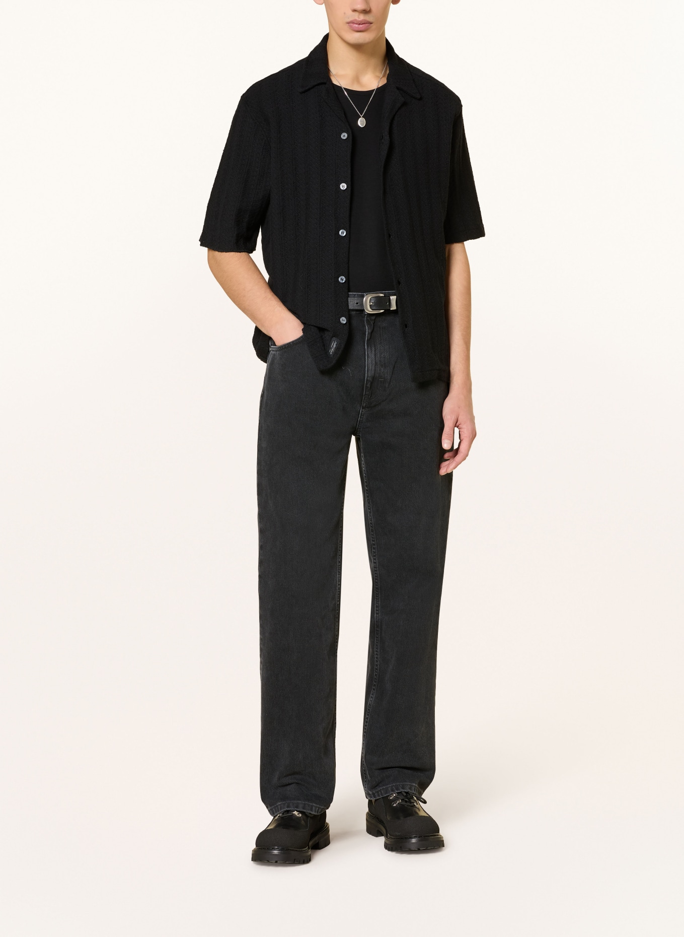 ALLSAINTS Strickhemd TRACE Comfort Fit: SCHWARZ
