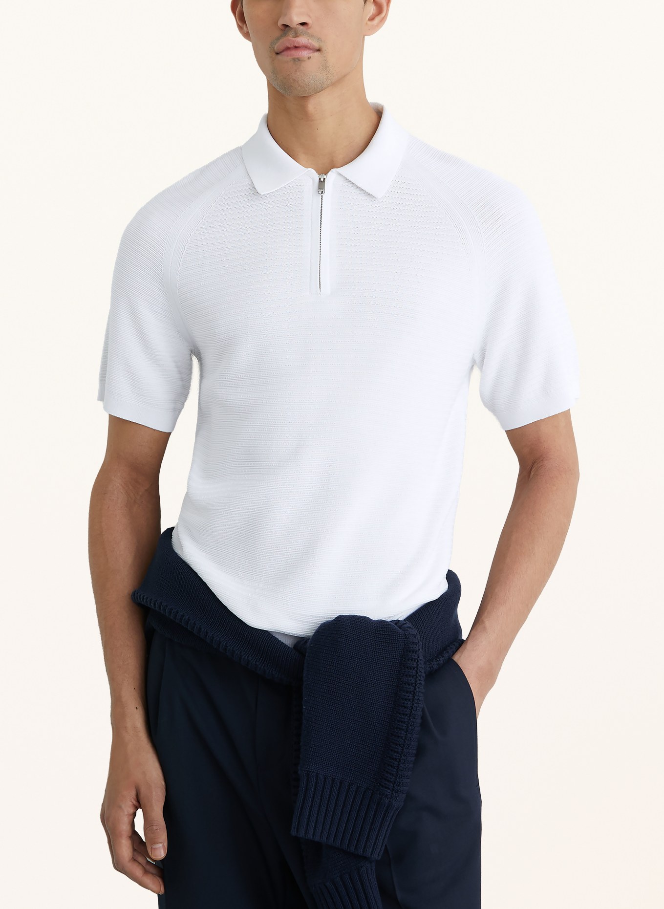REISS Strick-Poloshirt ESTATE: WEISS