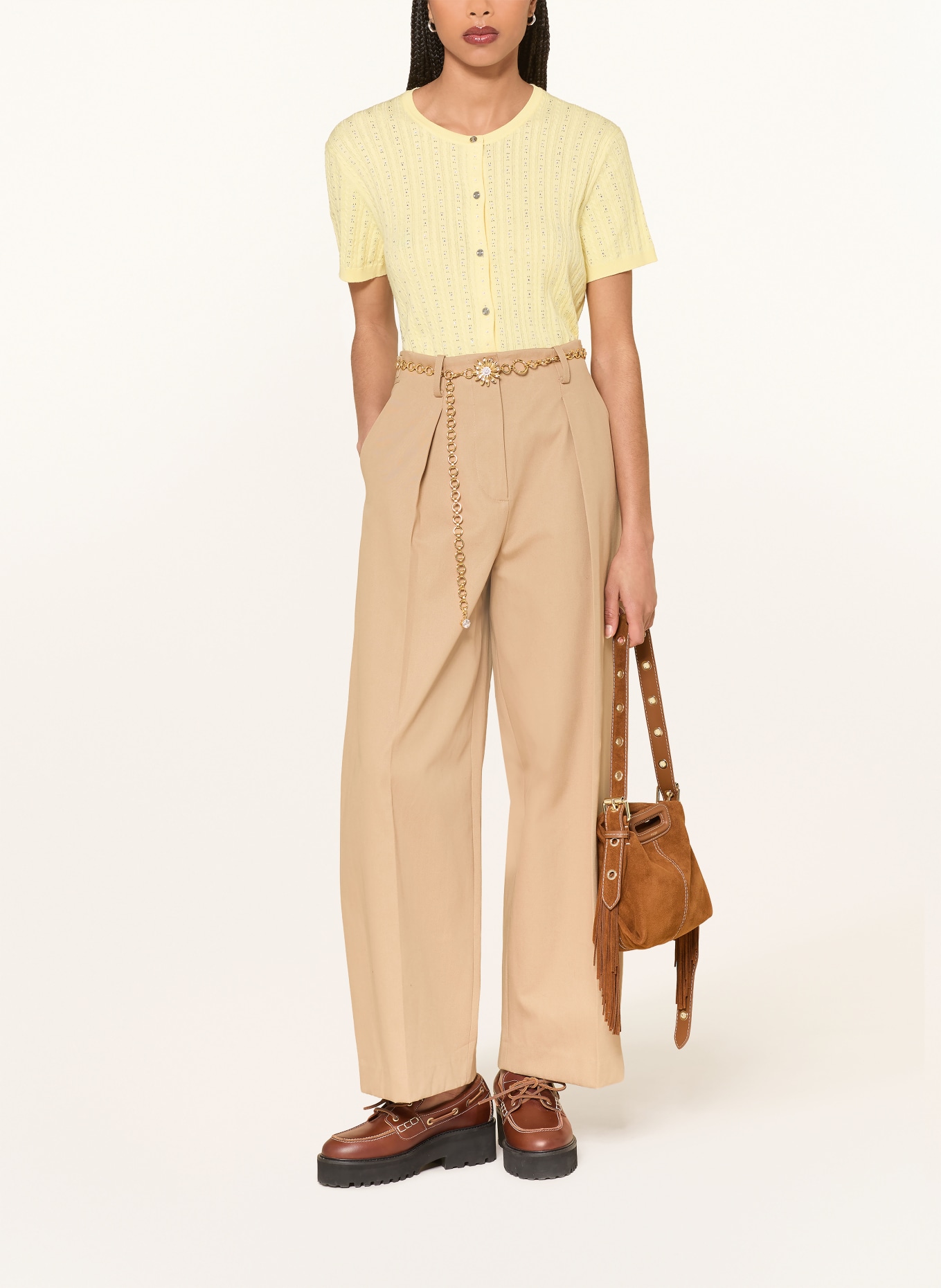 maje Strickjacke mit Schmucksteinen: GELB