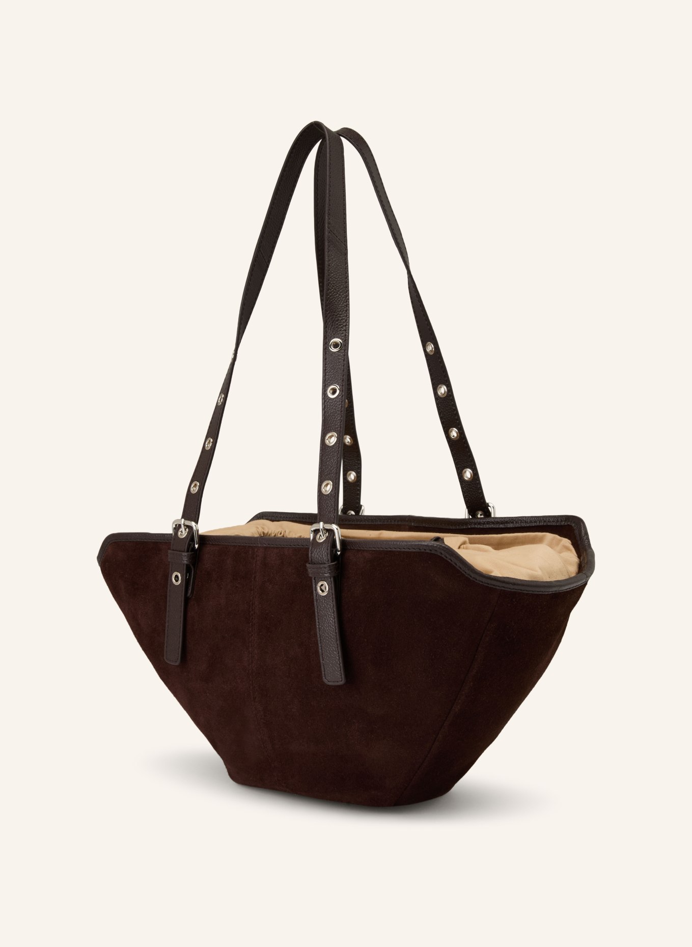 NÚNOO NORA SMALL drawstring bag: DARK BROWN / SILVER