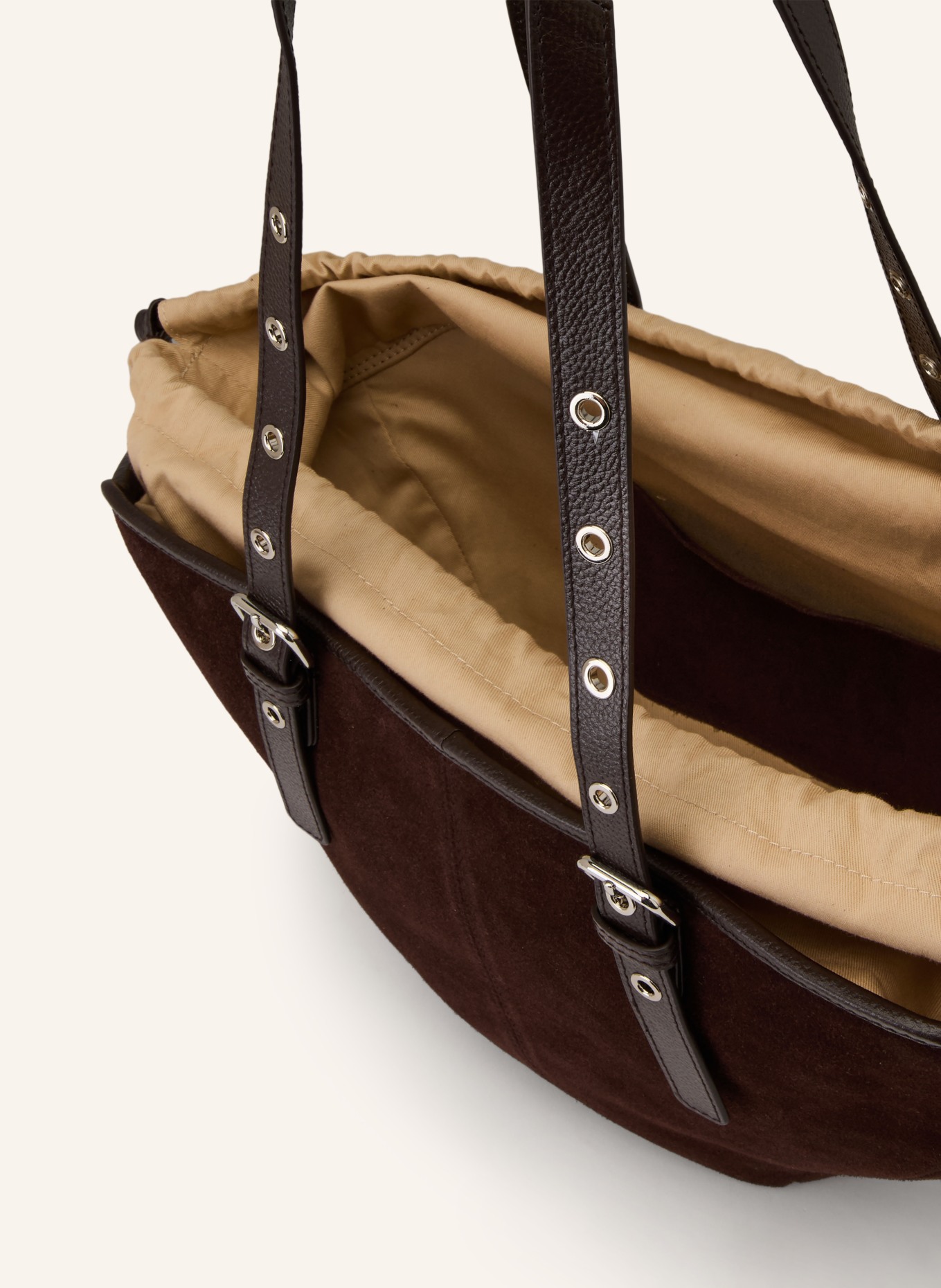 NÚNOO NORA SMALL drawstring bag: DARK BROWN / SILVER