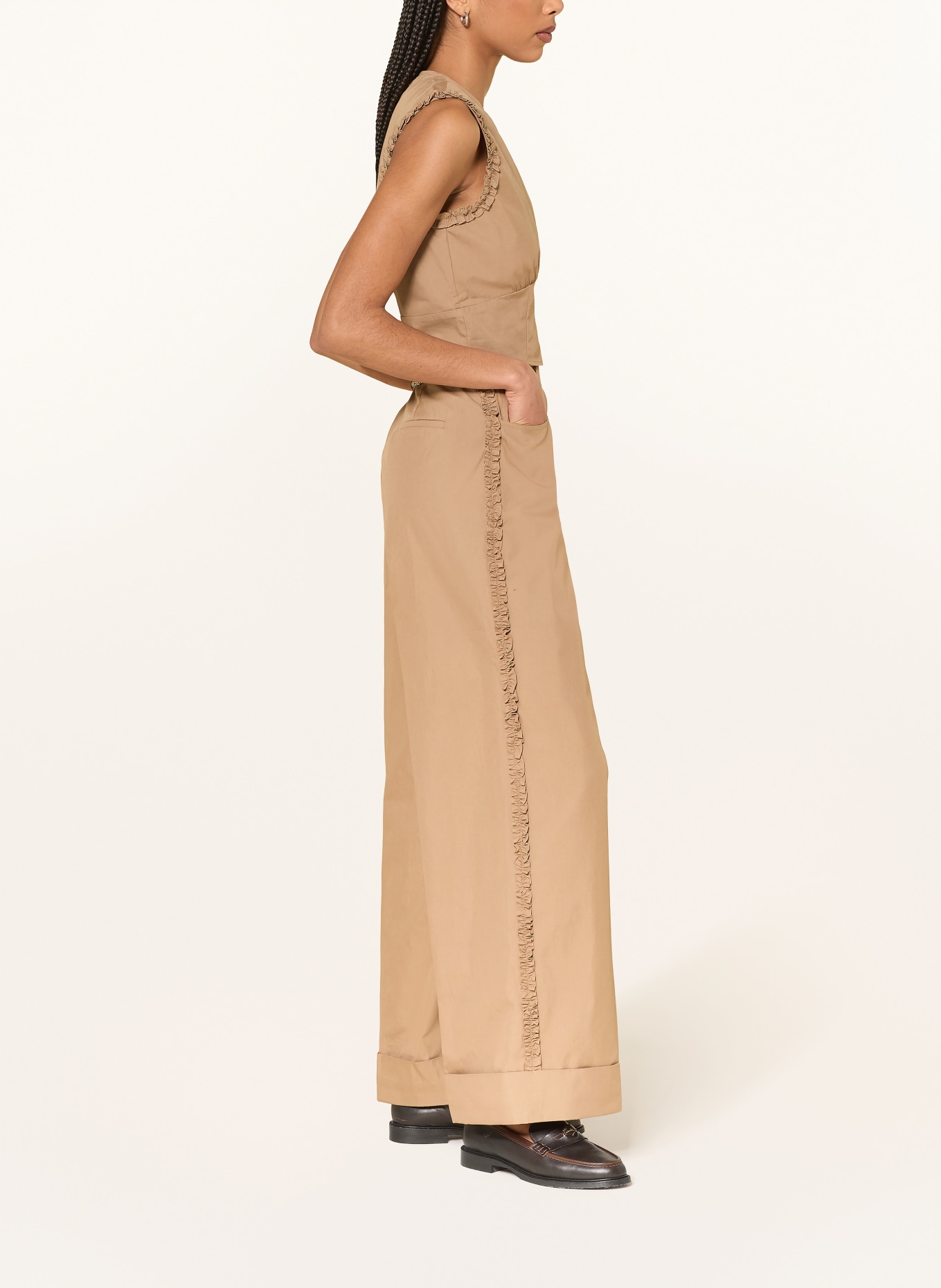 CLAUDIE PIERLOT Marlenehose mit Rüschen: BEIGE