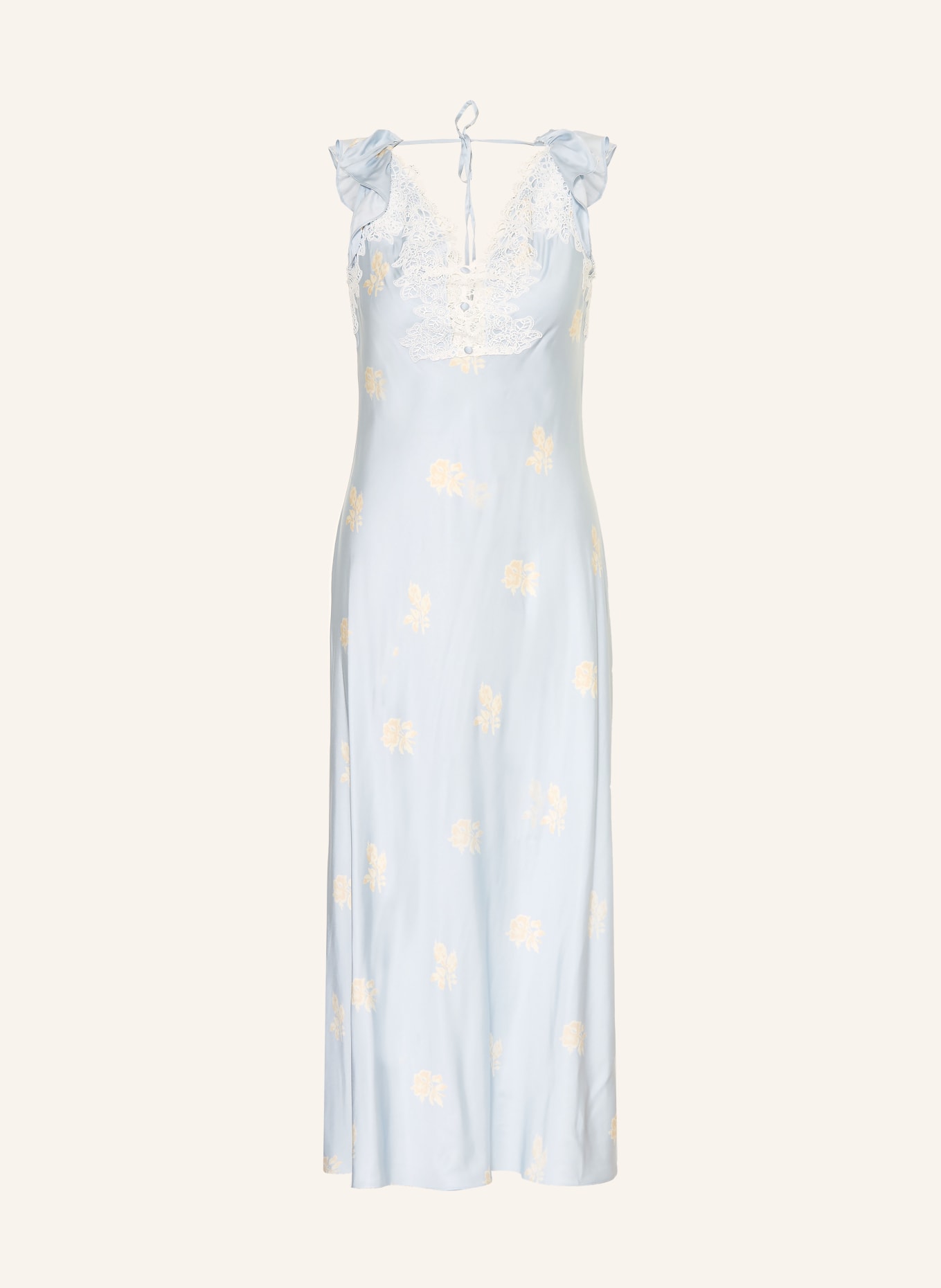 CLAUDIE PIERLOT Satinkleid mit Spitze: HELLBLAU / BEIGE / CREME