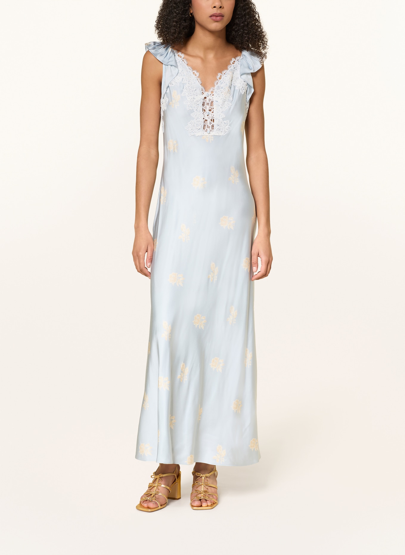 CLAUDIE PIERLOT Satinkleid mit Spitze: HELLBLAU / BEIGE / CREME