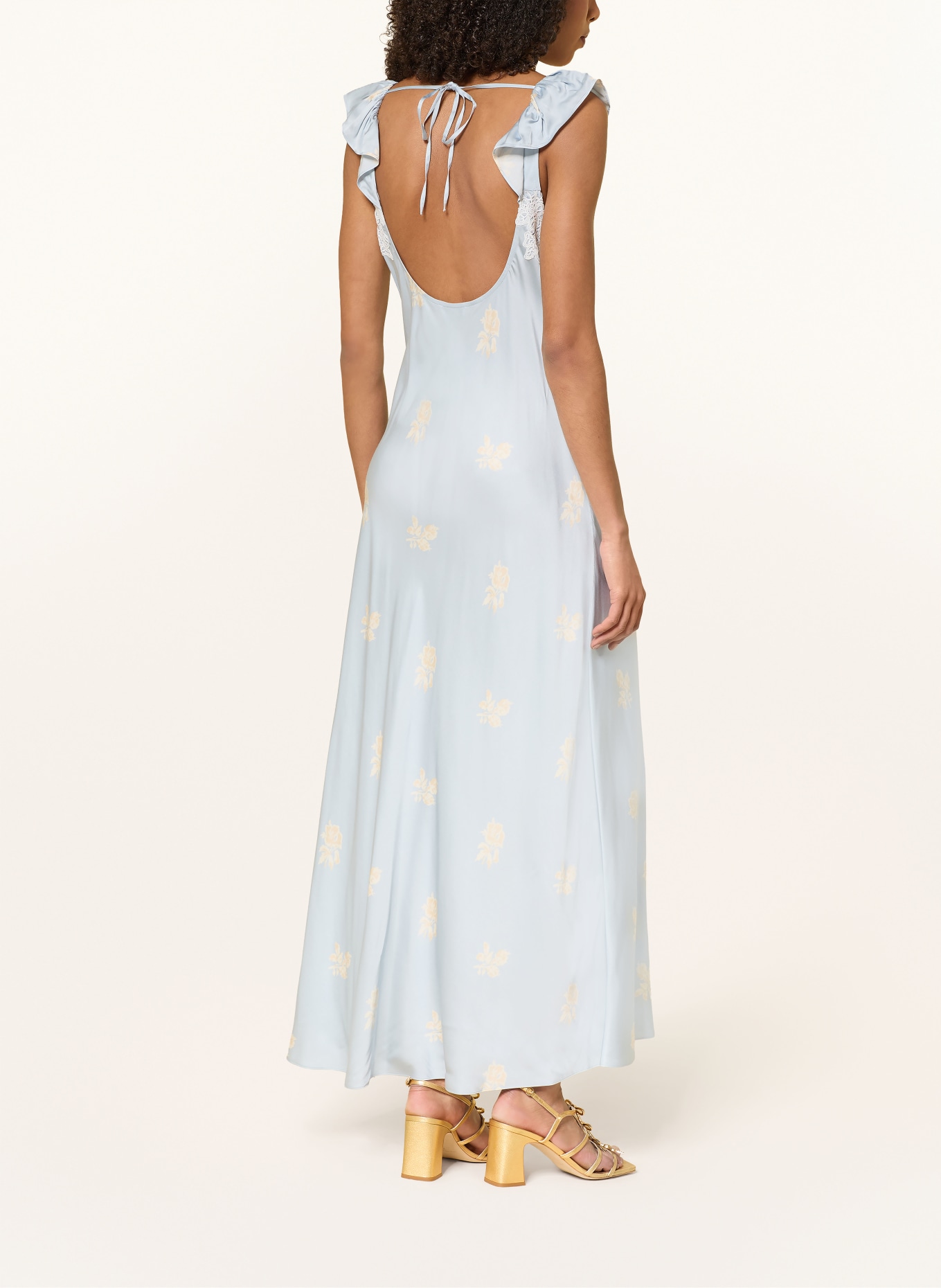 CLAUDIE PIERLOT Satinkleid mit Spitze: HELLBLAU / BEIGE / CREME