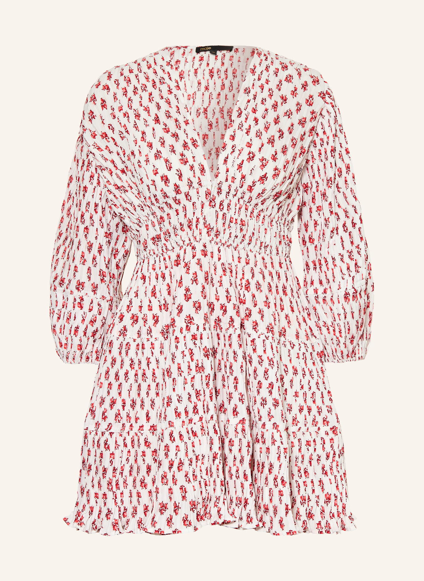 maje Plisseekleid mit 3/4-Arm: WEISS / HELLROT / ROT