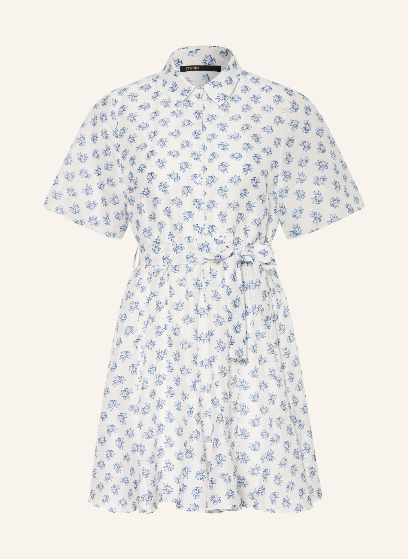maje Hemdblusenkleid mit Leinen: WEISS / HELLBLAU