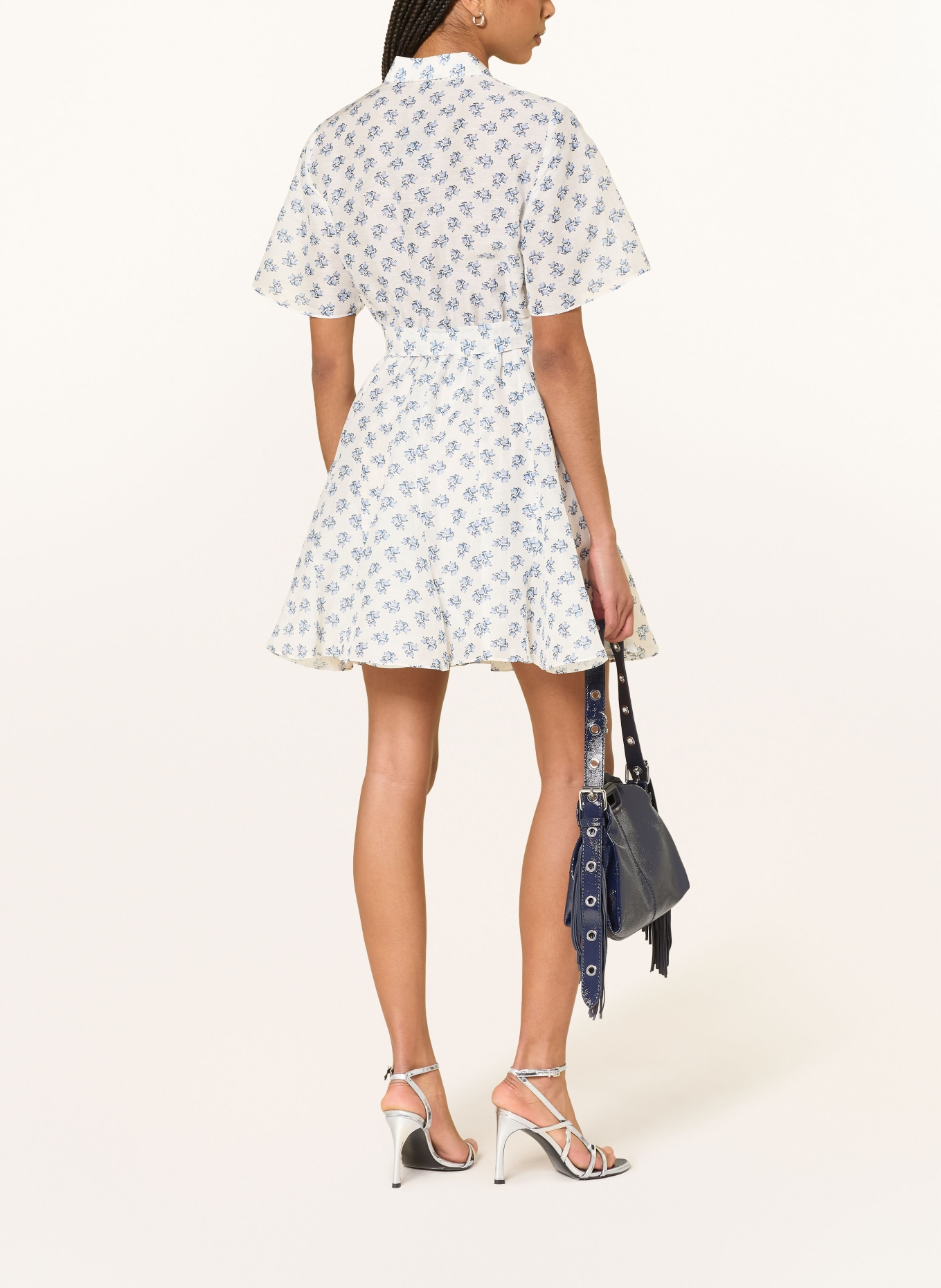 maje Hemdblusenkleid mit Leinen: WEISS / HELLBLAU