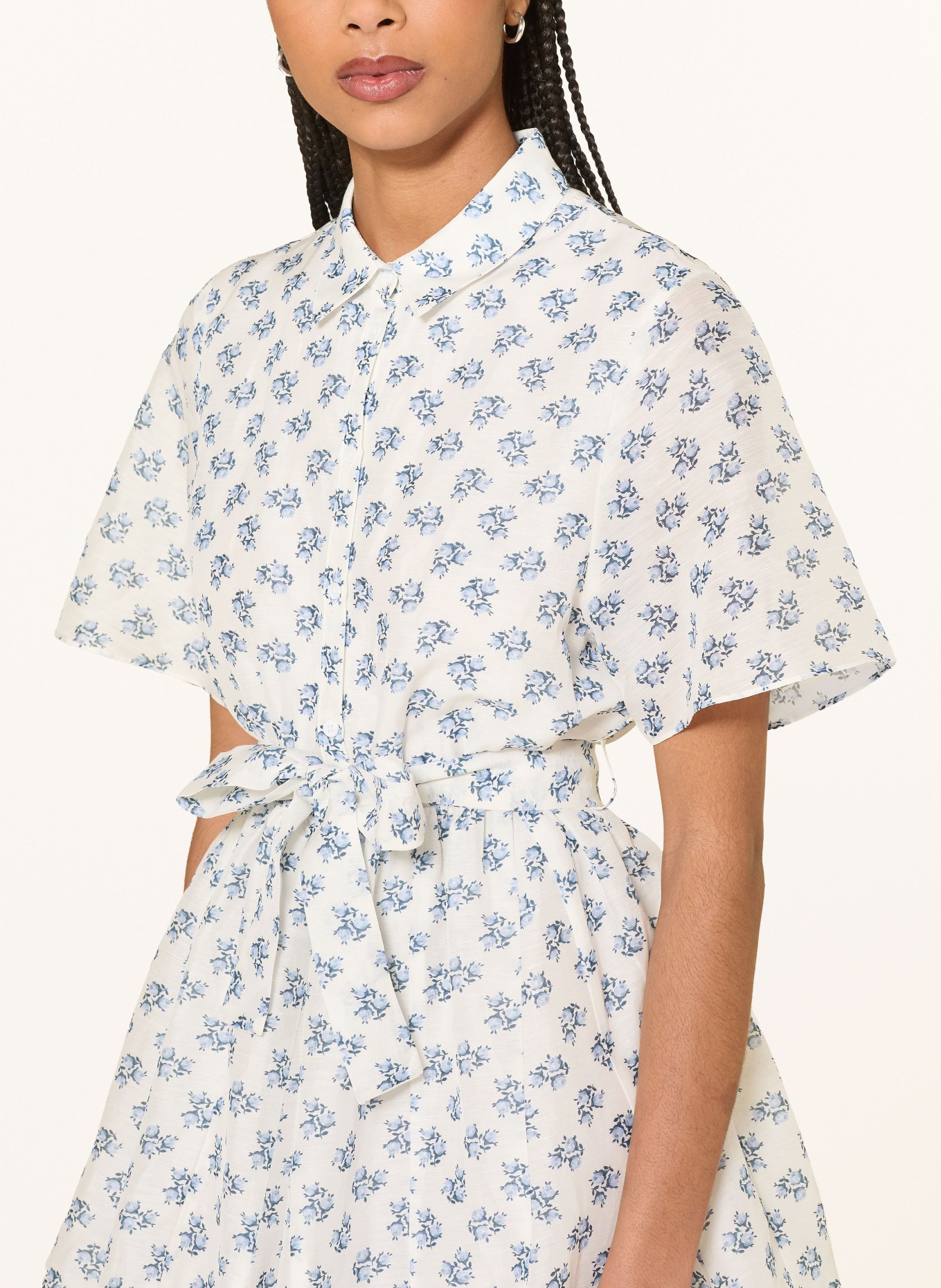 maje Hemdblusenkleid mit Leinen: WEISS / HELLBLAU