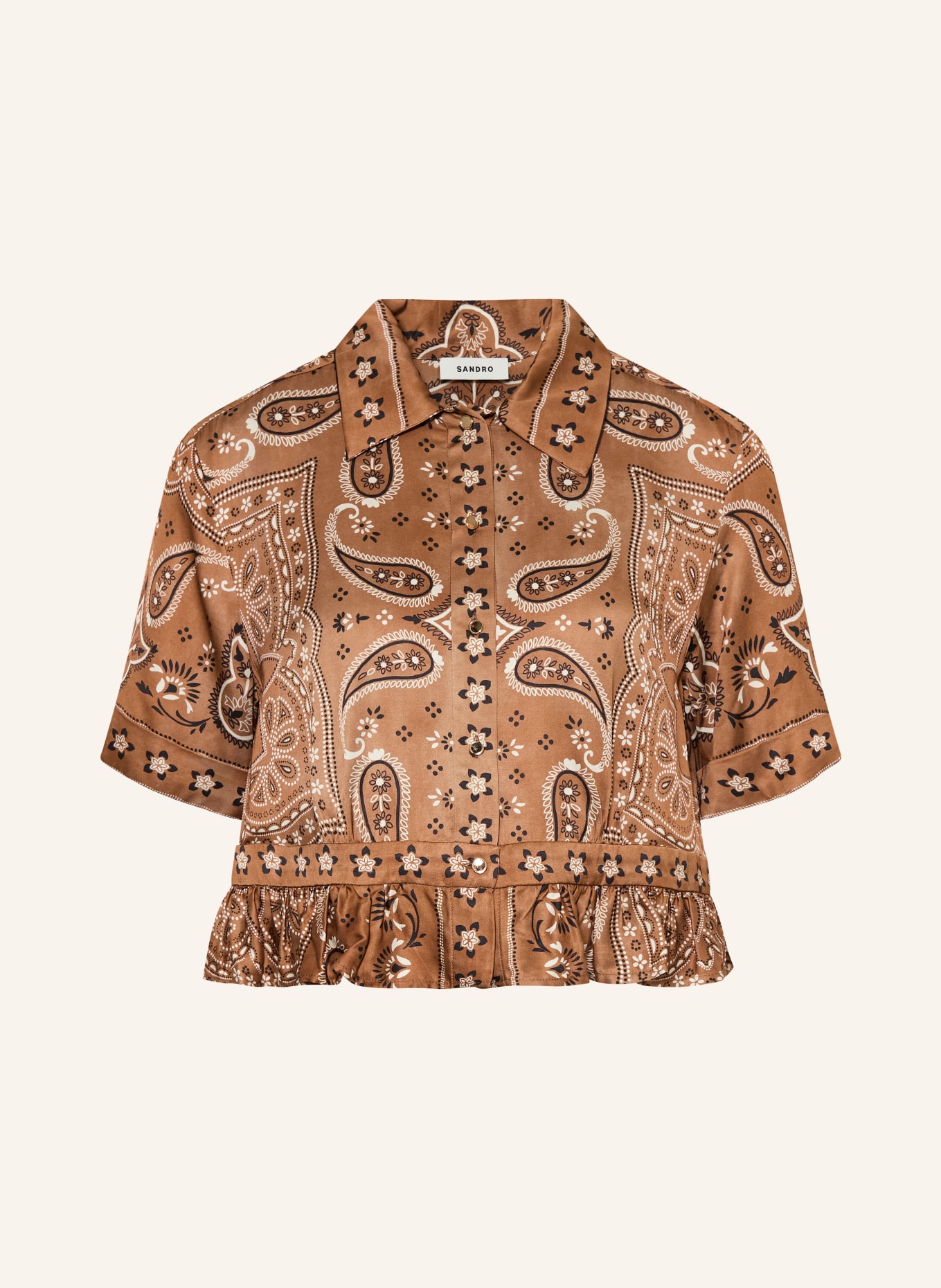 SANDRO Hemdbluse aus Satin: COGNAC / WEISS / SCHWARZ