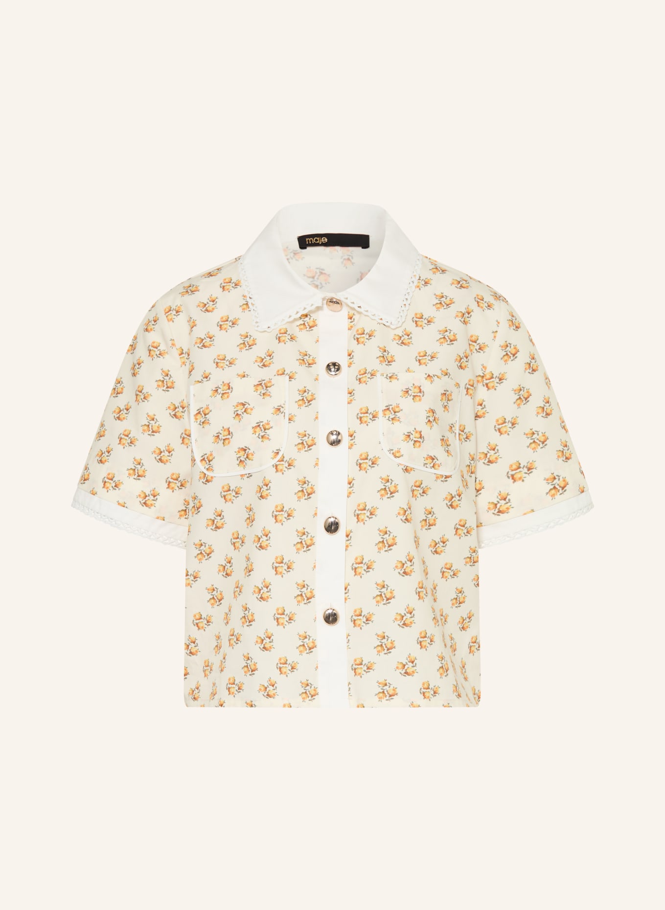 maje Hemdbluse mit Lochspitze: HELLBRAUN / ORANGE / WEISS