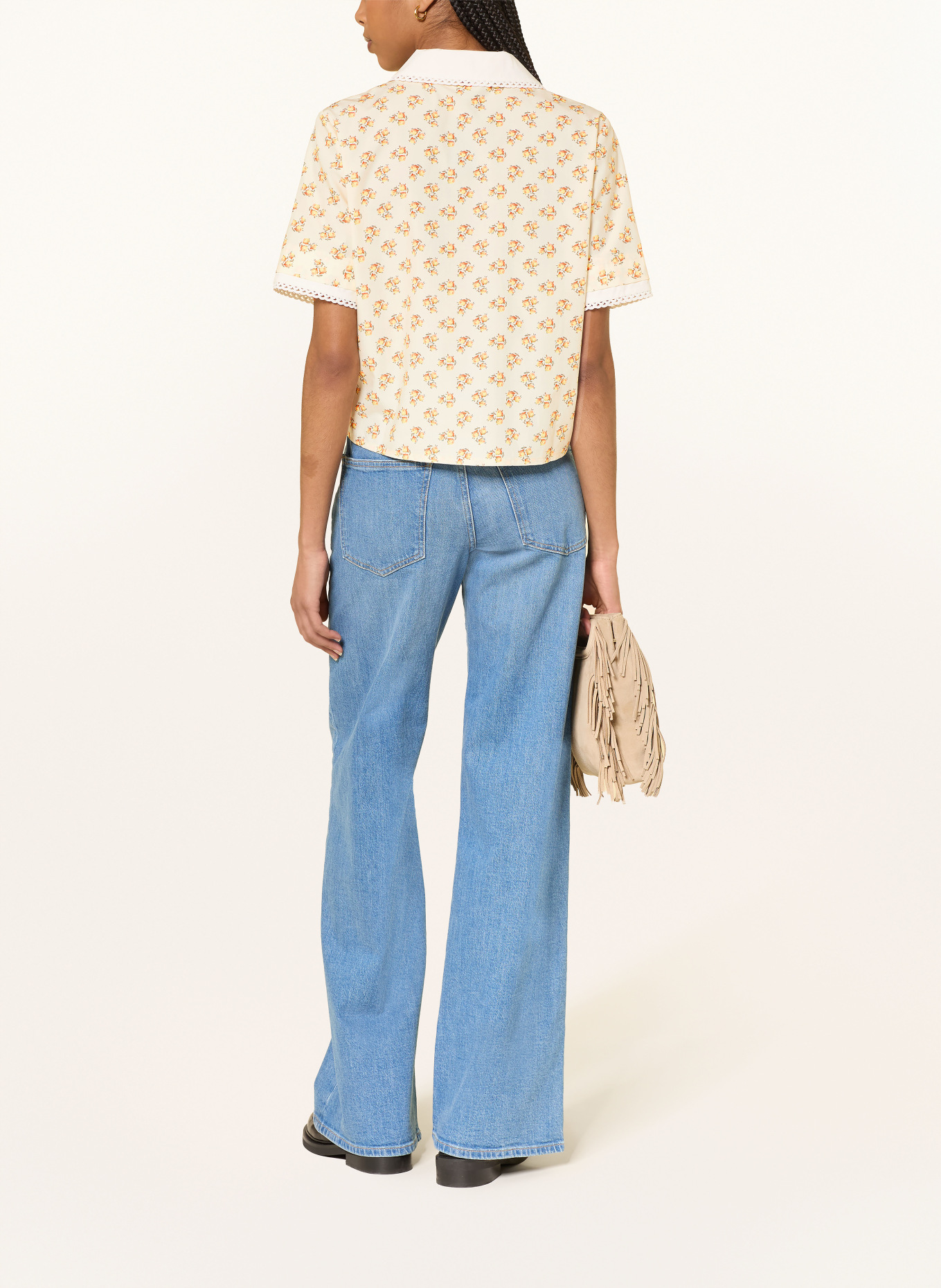 maje Hemdbluse mit Lochspitze: HELLBRAUN / ORANGE / WEISS