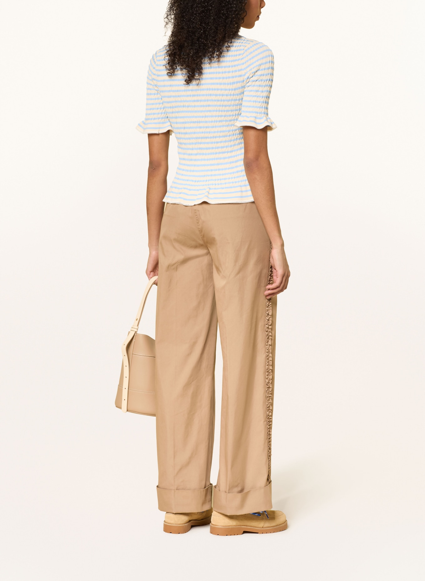 CLAUDIE PIERLOT T-Shirt mit Rüschen: CREME / ROT / HELLBLAU