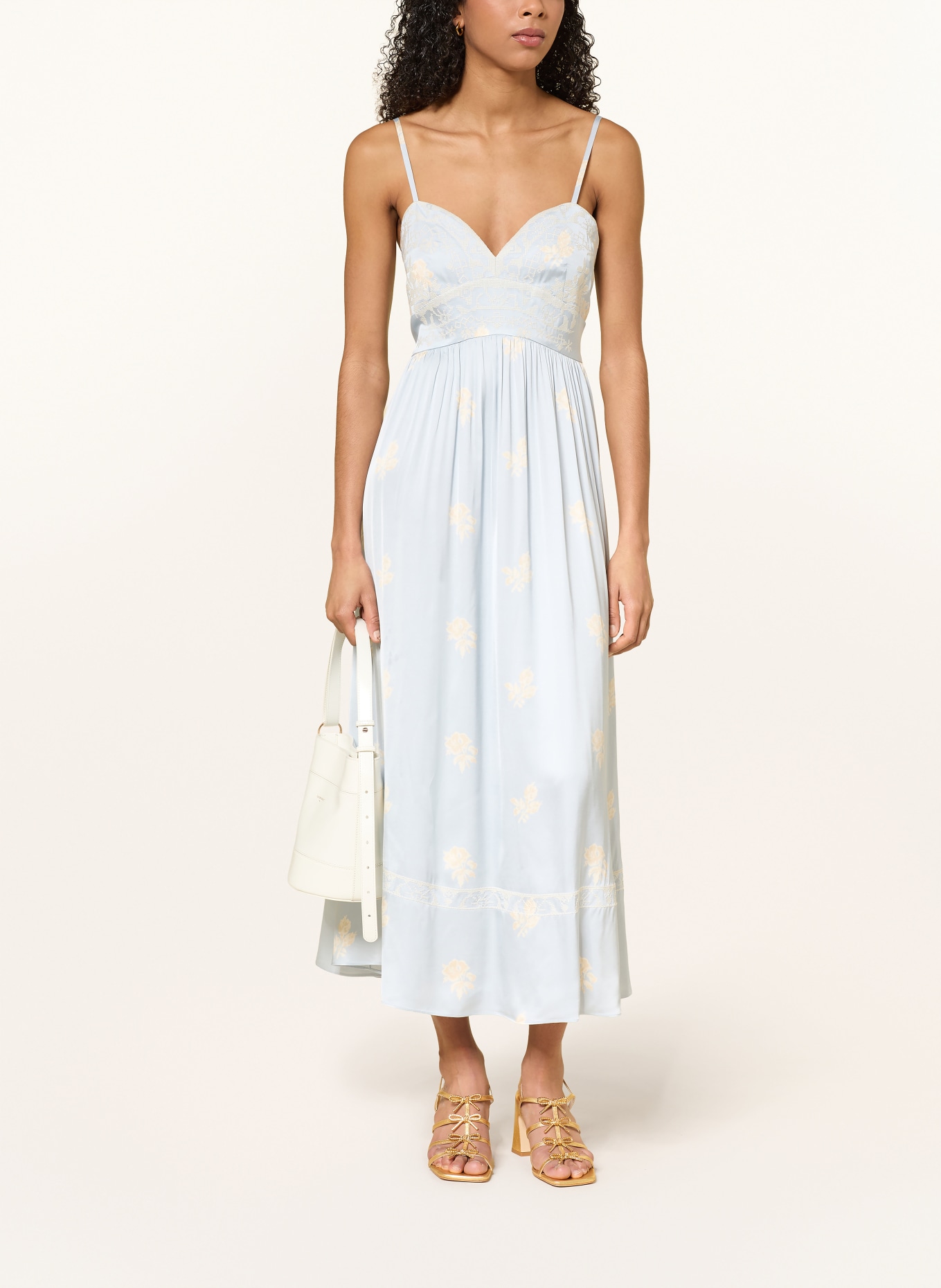 CLAUDIE PIERLOT satyna sukienka: JASNONIEBIESKI / BEŻOWY / KREMOWY