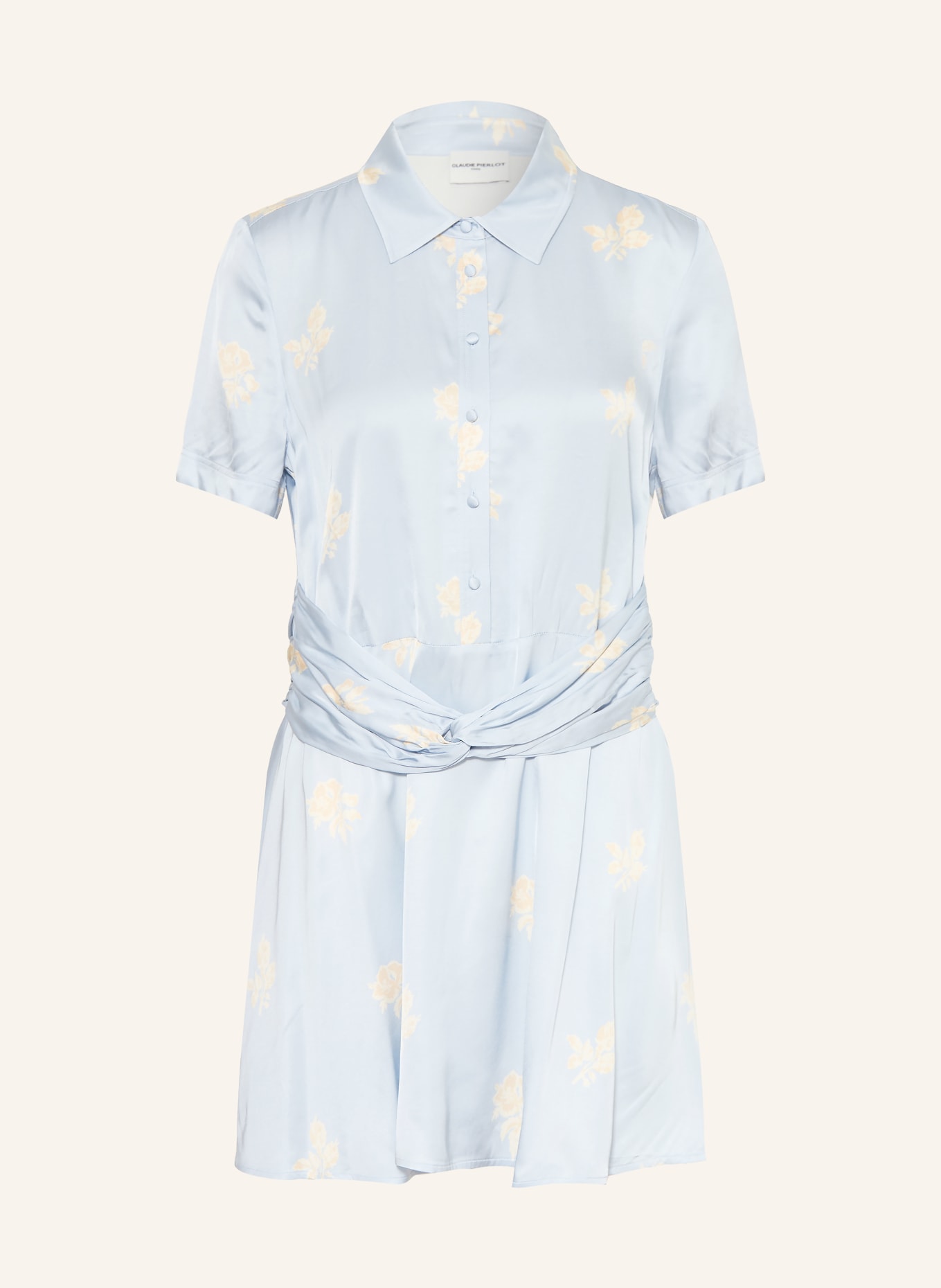 CLAUDIE PIERLOT Hemdblusenkleid aus Satin: HELLBLAU / BEIGE / ECRU