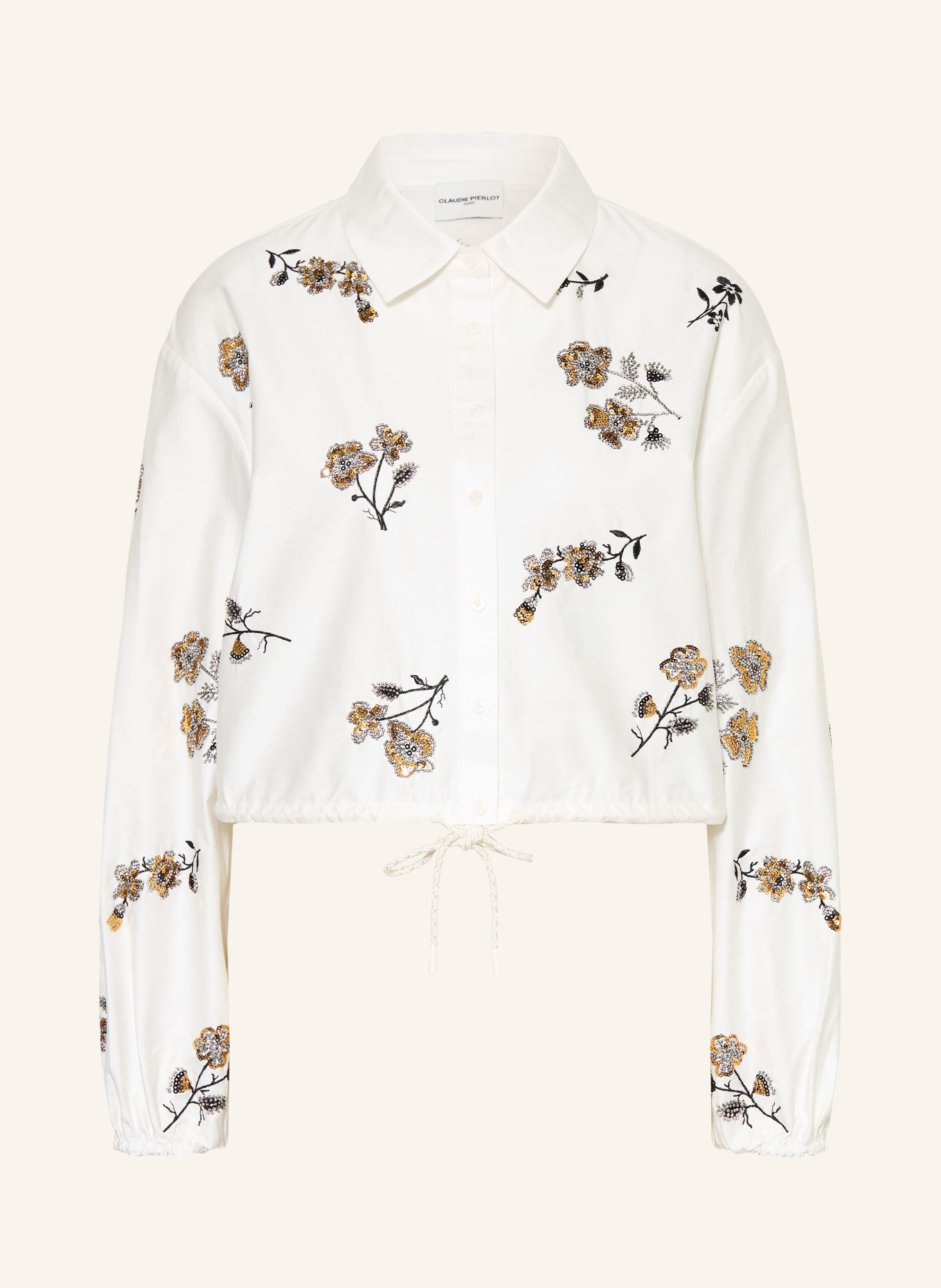 CLAUDIE PIERLOT Bluzka z kamieniami ozdobnymi i cekinami: BIAŁY / SREBRNY / ZŁOTY