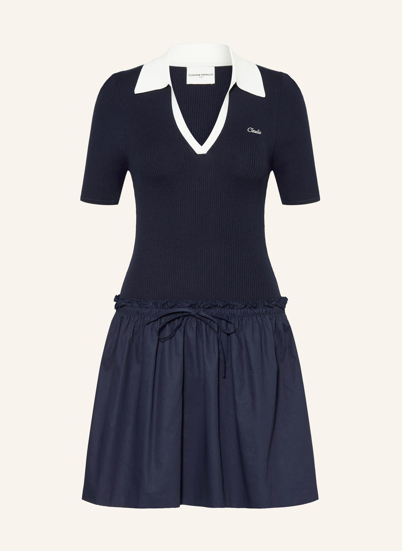CLAUDIE PIERLOT Sukienka z mieszanki materiałów: GRANATOWY / BIAŁY