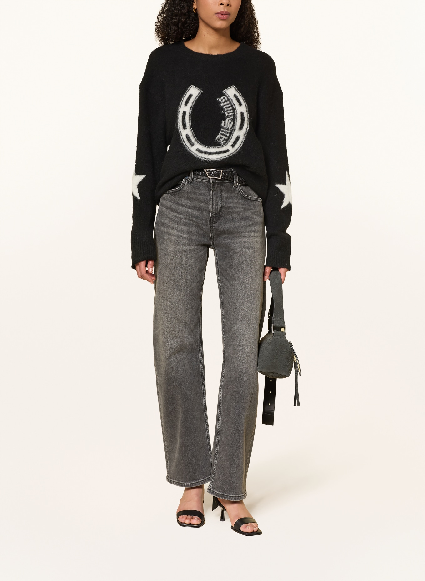 ALLSAINTS KISMET sweater with alpaca: BLACK / WHITE