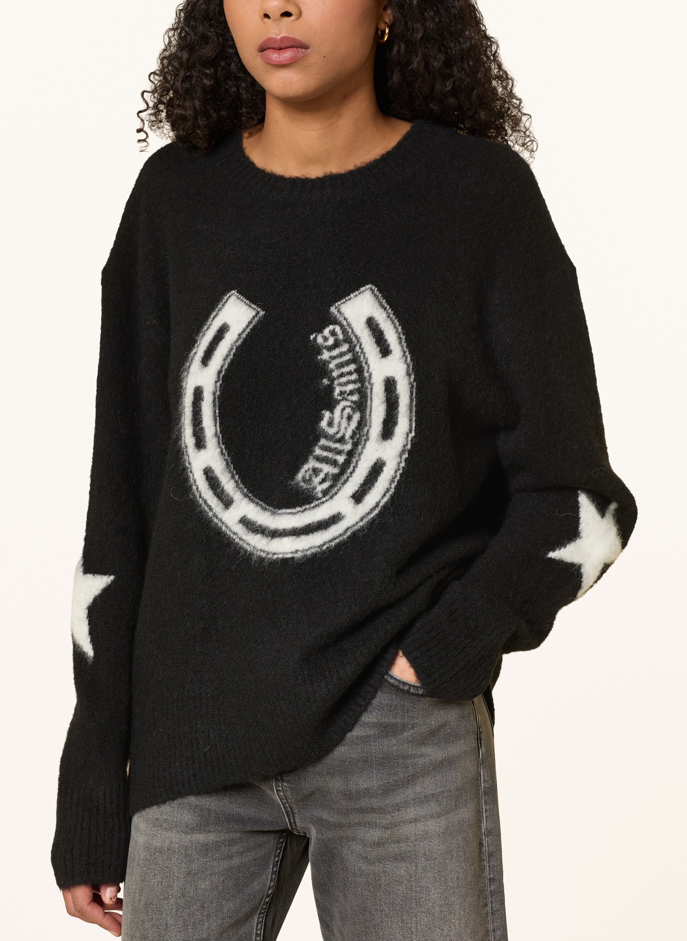 ALLSAINTS KISMET sweater with alpaca: BLACK / WHITE