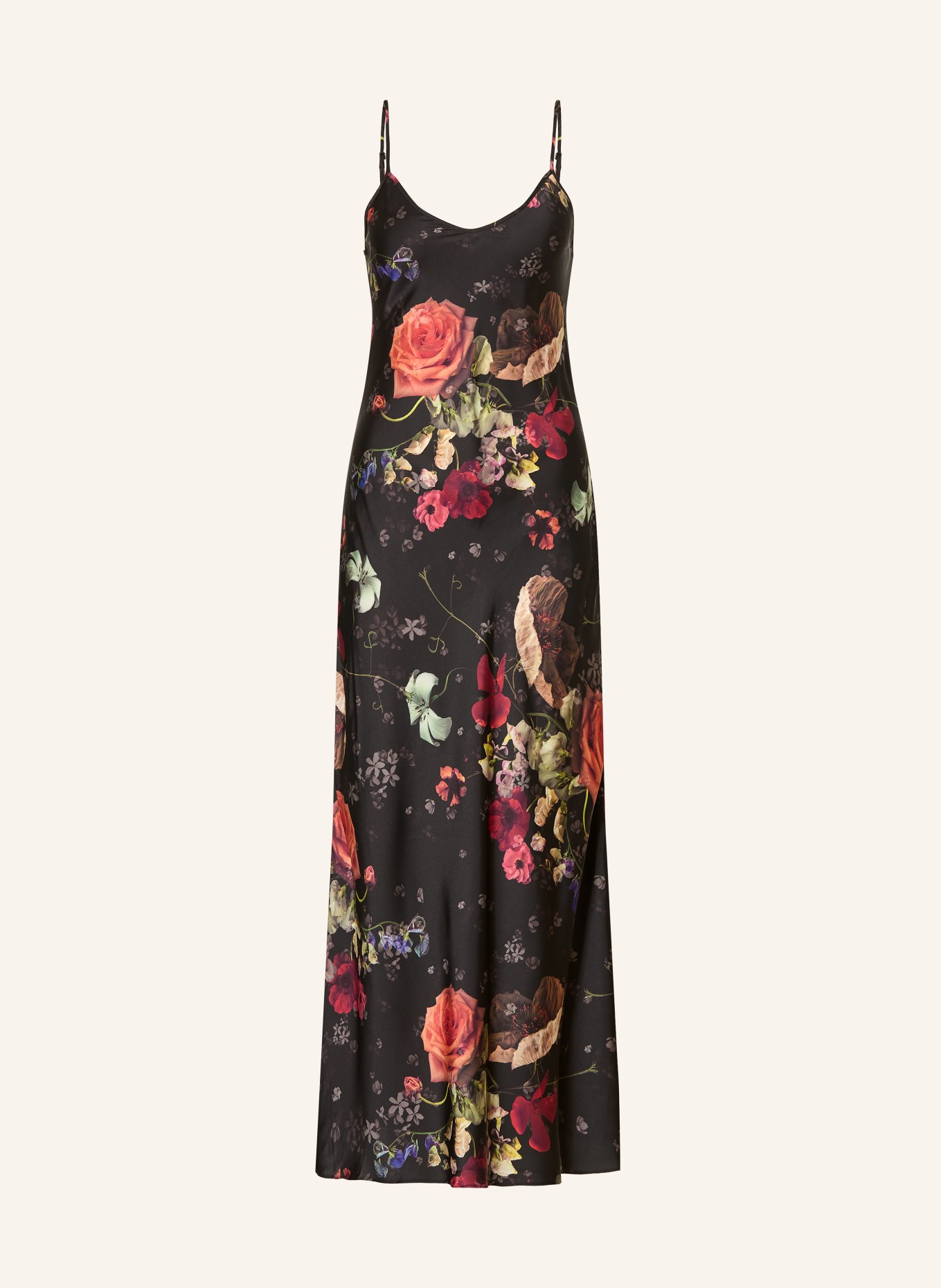 ALLSAINTS Satinkleid BRYONY: SCHWARZ / ROT / GRÜN