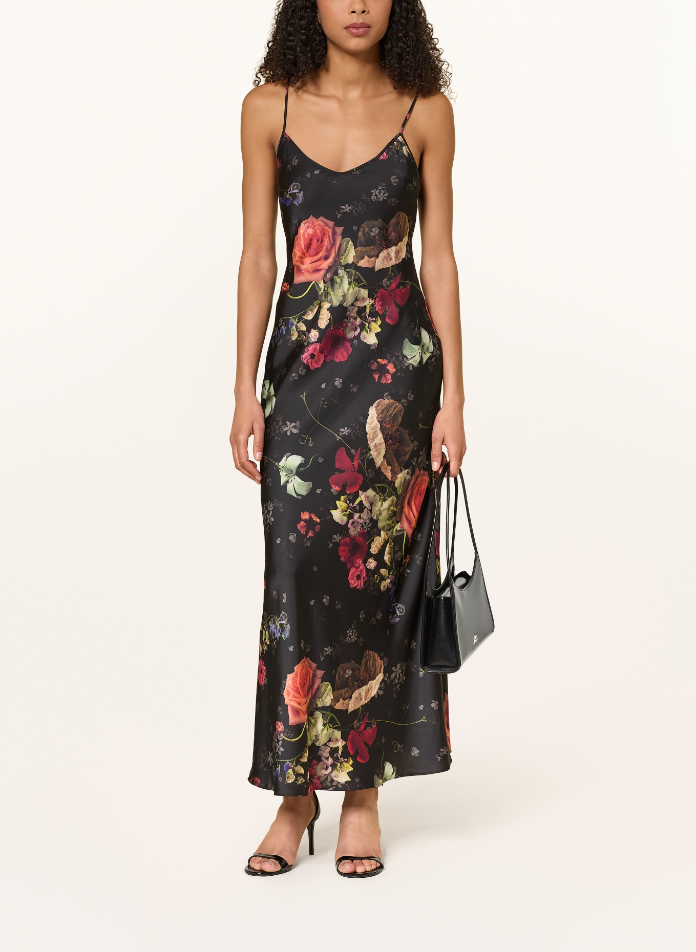 ALLSAINTS Satinkleid BRYONY: SCHWARZ / ROT / GRÜN