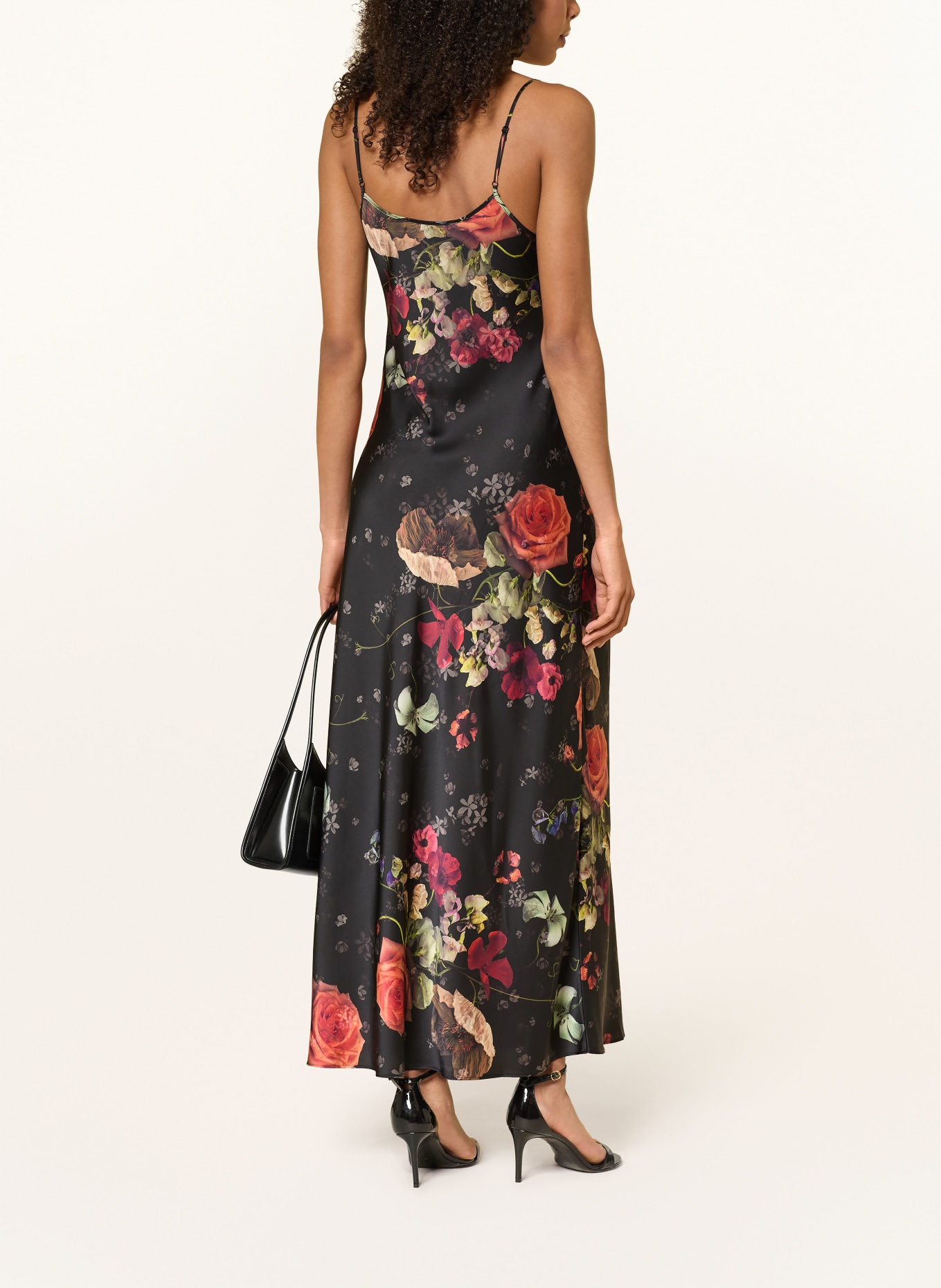 ALLSAINTS Satinkleid BRYONY: SCHWARZ / ROT / GRÜN