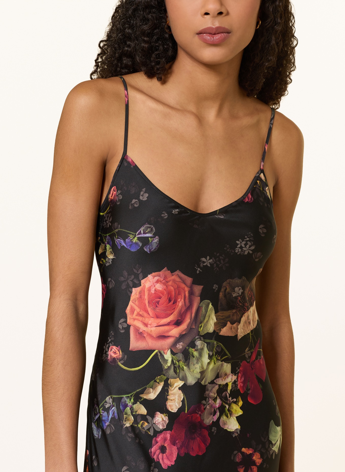 ALLSAINTS Satinkleid BRYONY: SCHWARZ / ROT / GRÜN