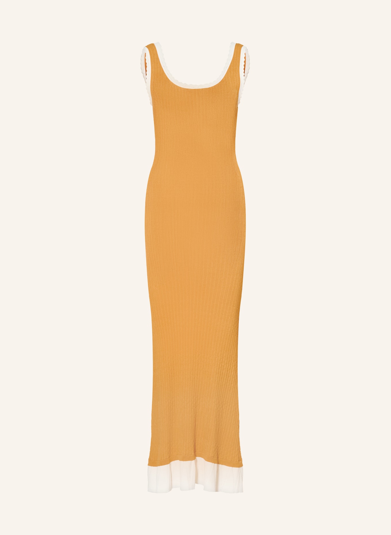 CLAUDIE PIERLOT Strickkleid mit Volants: NEONORANGE / WEISS