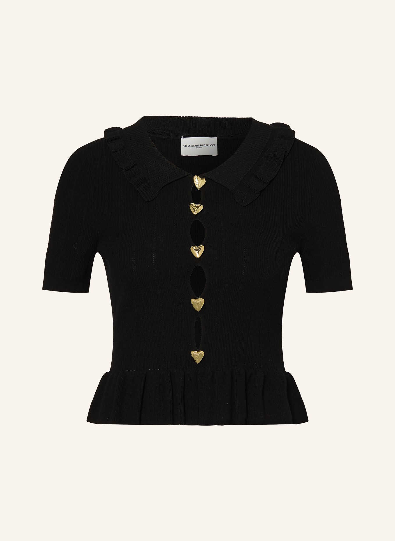 CLAUDIE PIERLOT Strickshirt mit Rüschen und Cut-outs: SCHWARZ