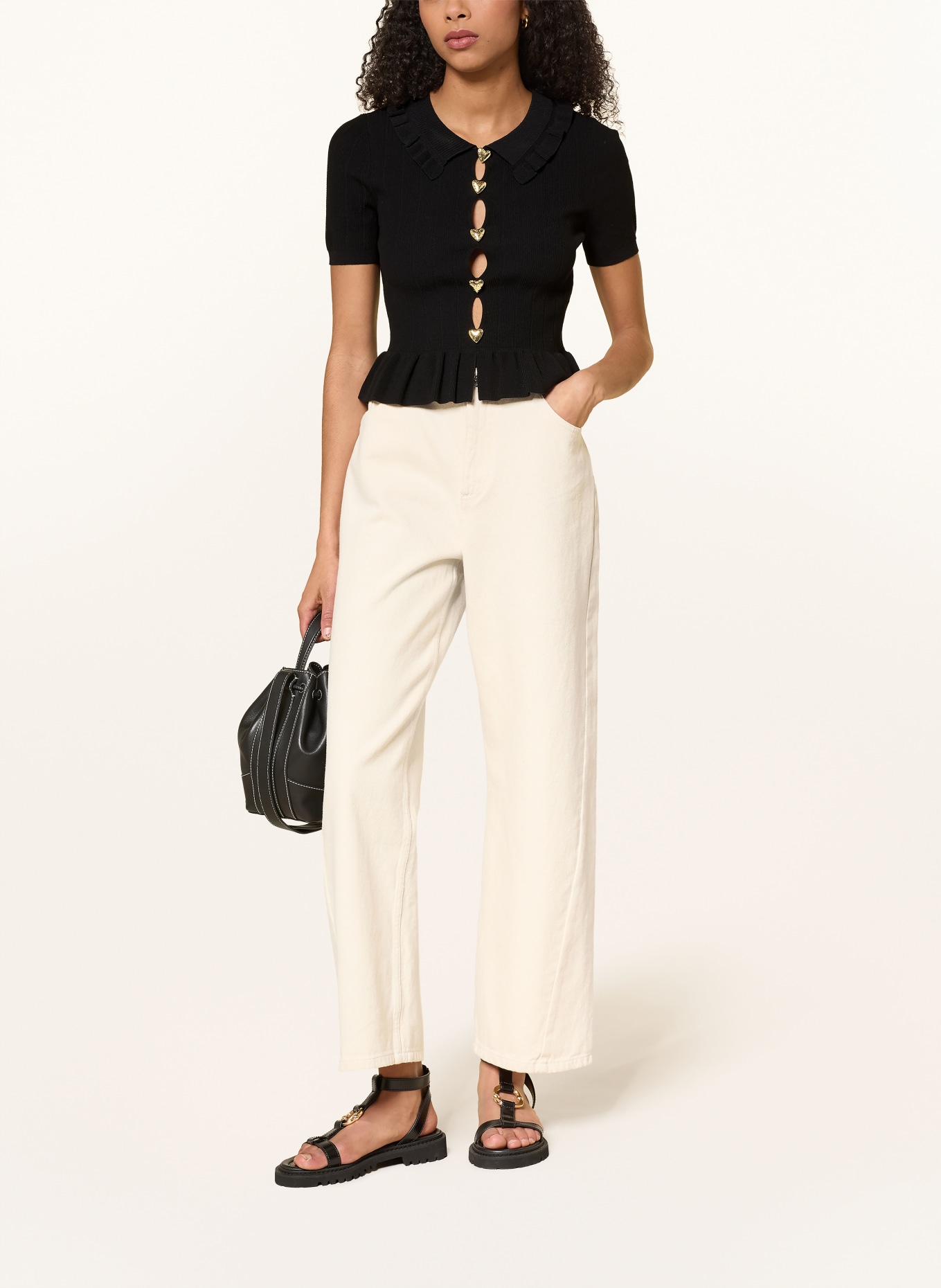 CLAUDIE PIERLOT Strickshirt mit Rüschen und Cut-outs: SCHWARZ