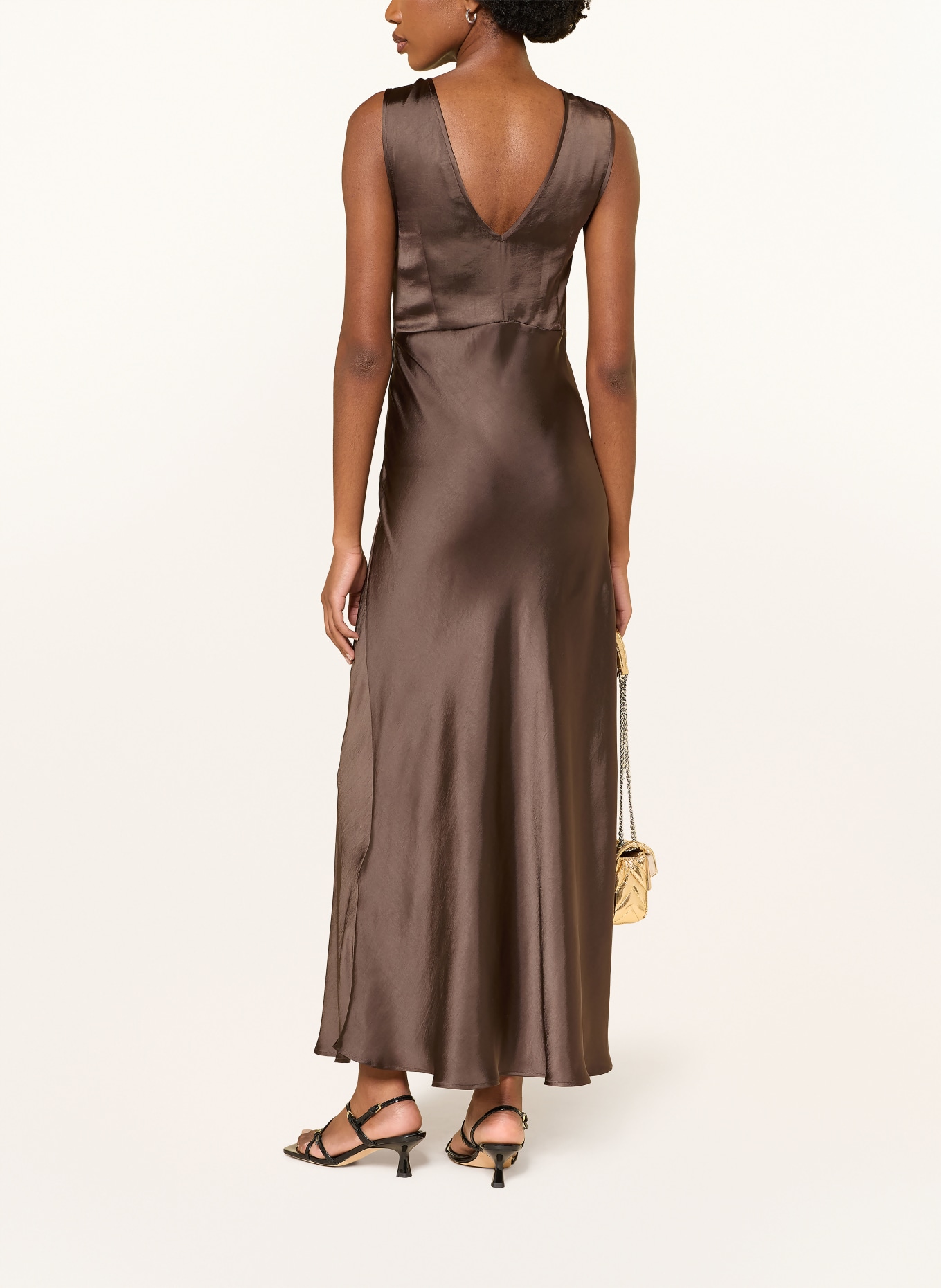 SANDRO Satinkleid mit Spitze: DUNKELBRAUN