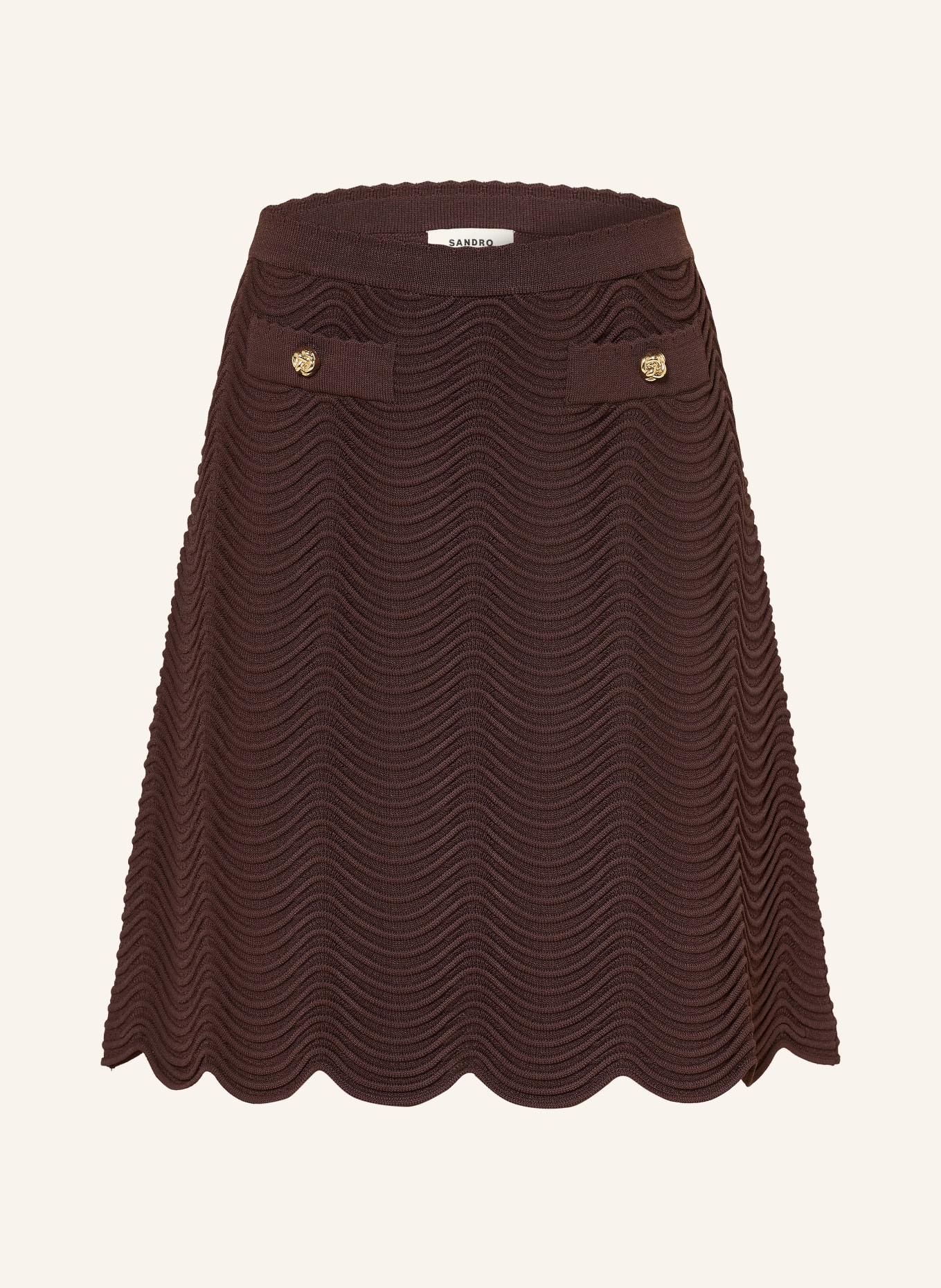 SANDRO Strickrock: DUNKELBRAUN / GOLD
