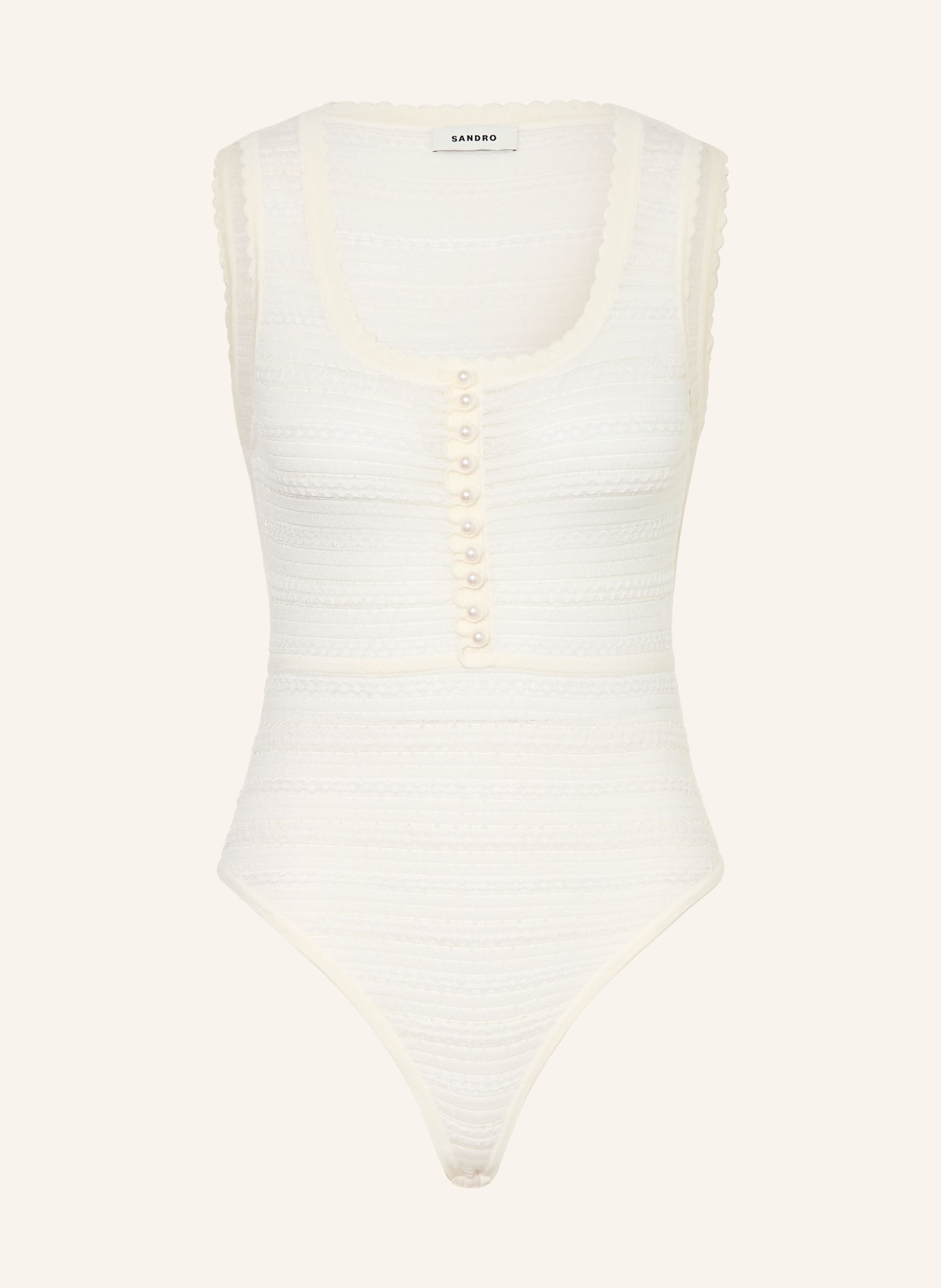 SANDRO Body z ozdobnymi perełkami: ECRU