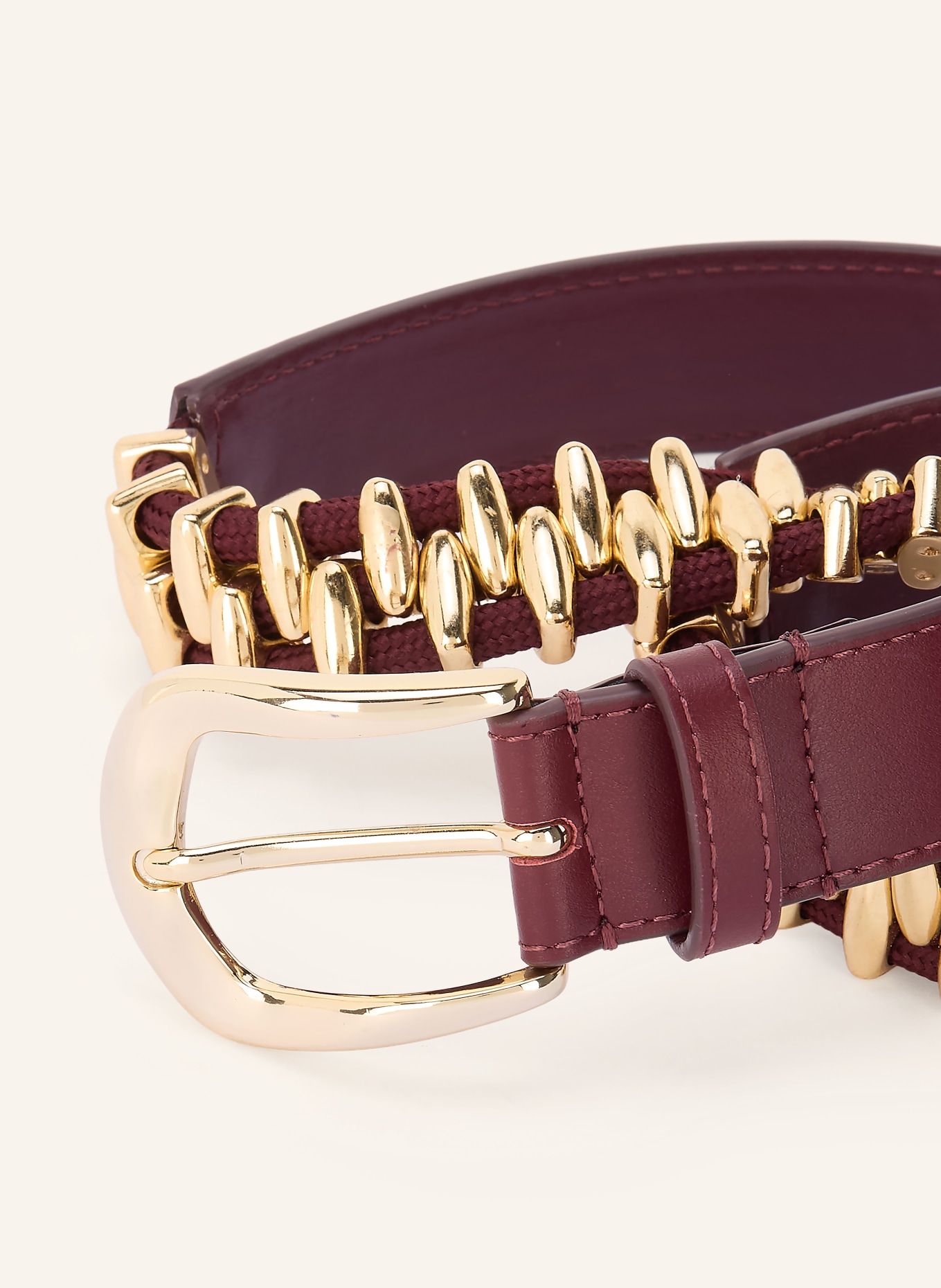 SANDRO Ledergürtel: DUNKELROT / GOLD