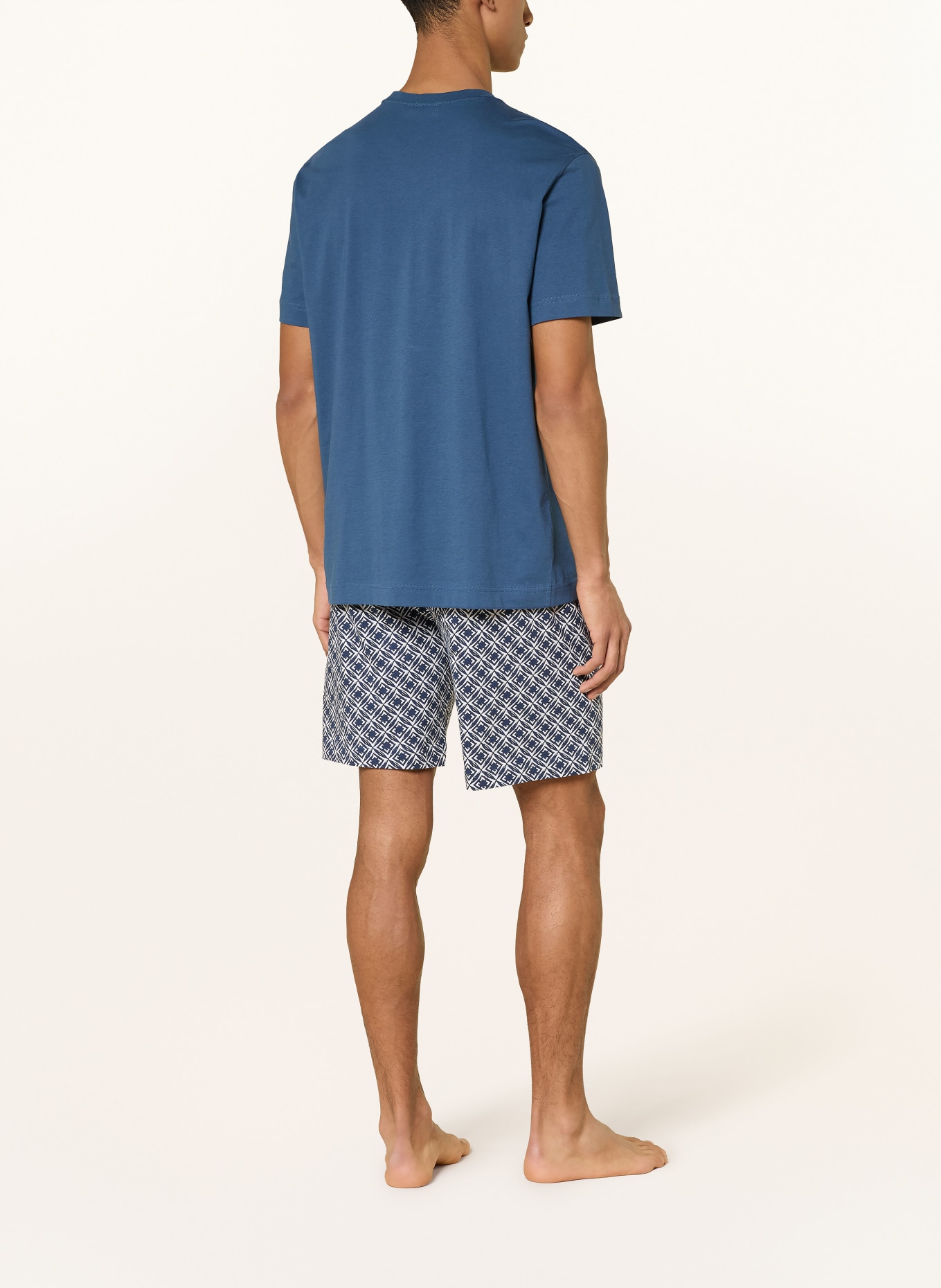 mey Shorty-Schlafanzug Serie SUMMER FLOWER: DUNKELBLAU / WEISS