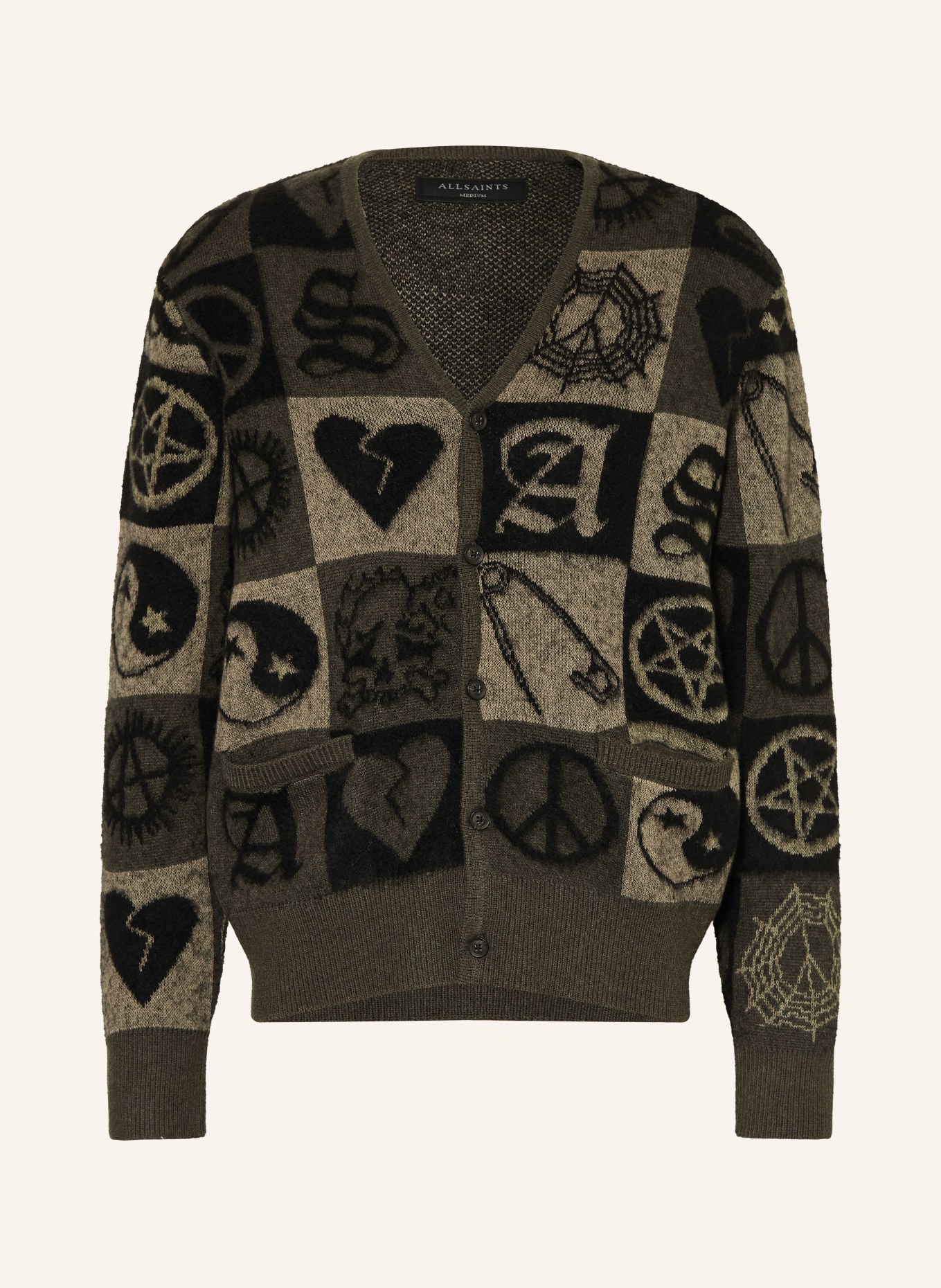 ALLSAINTS Strickjacke TRAVIS: OLIV / SCHWARZ