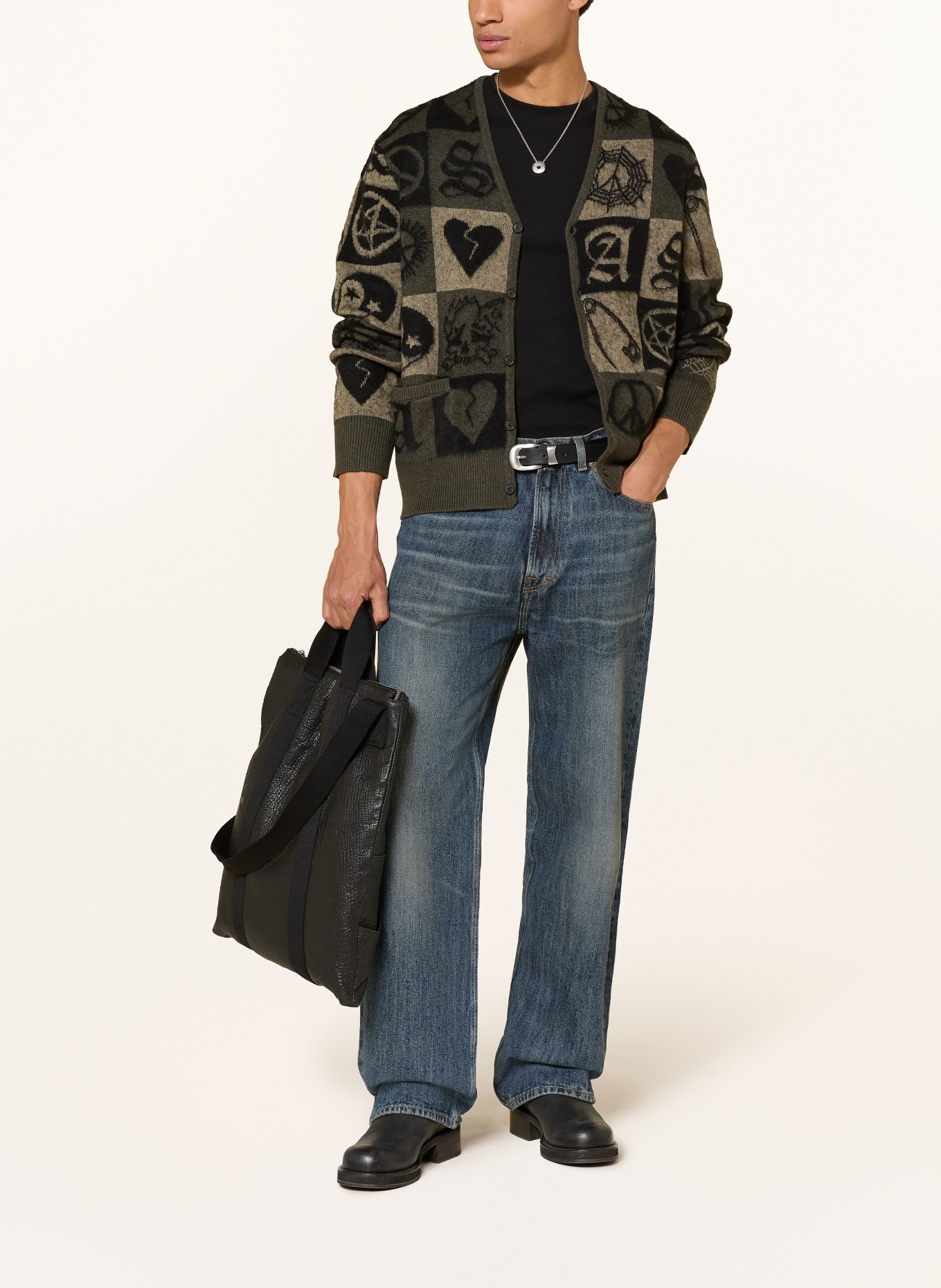 ALLSAINTS Strickjacke TRAVIS: OLIV / SCHWARZ