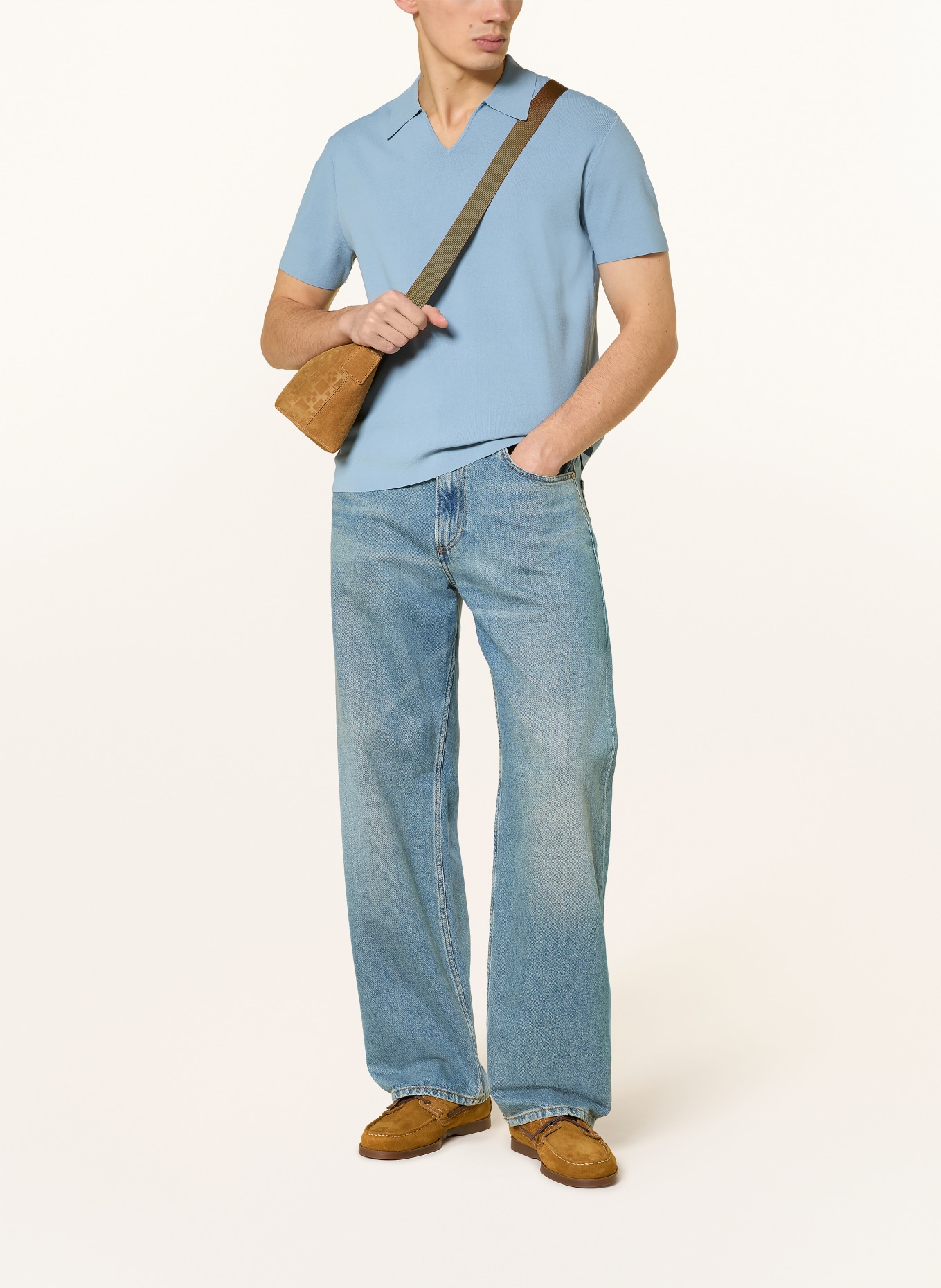 SANDRO Strick-Poloshirt: HELLBLAU