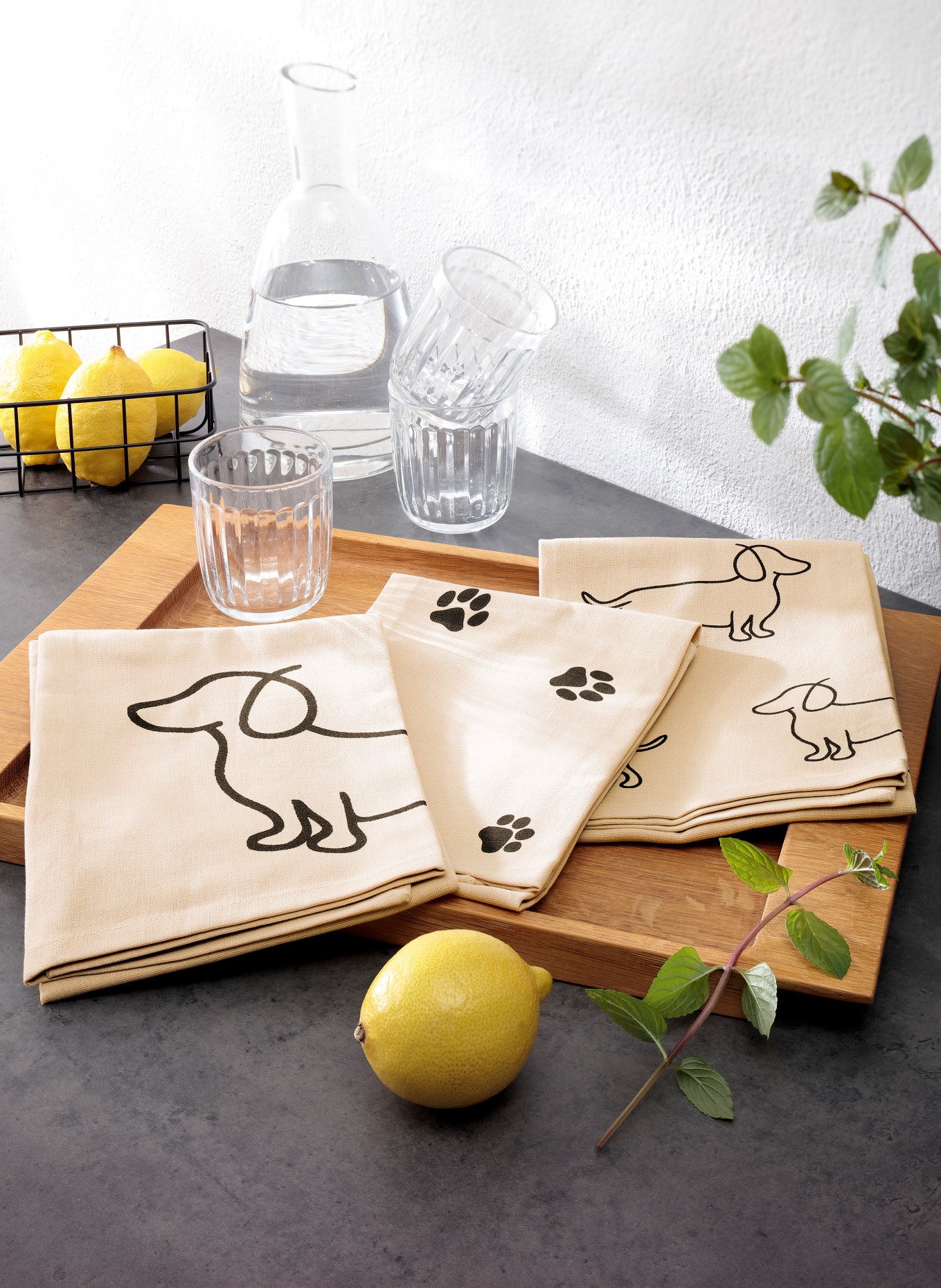 Cawö Geschirrtuch WE LOVE DOGS: BEIGE / SCHWARZ