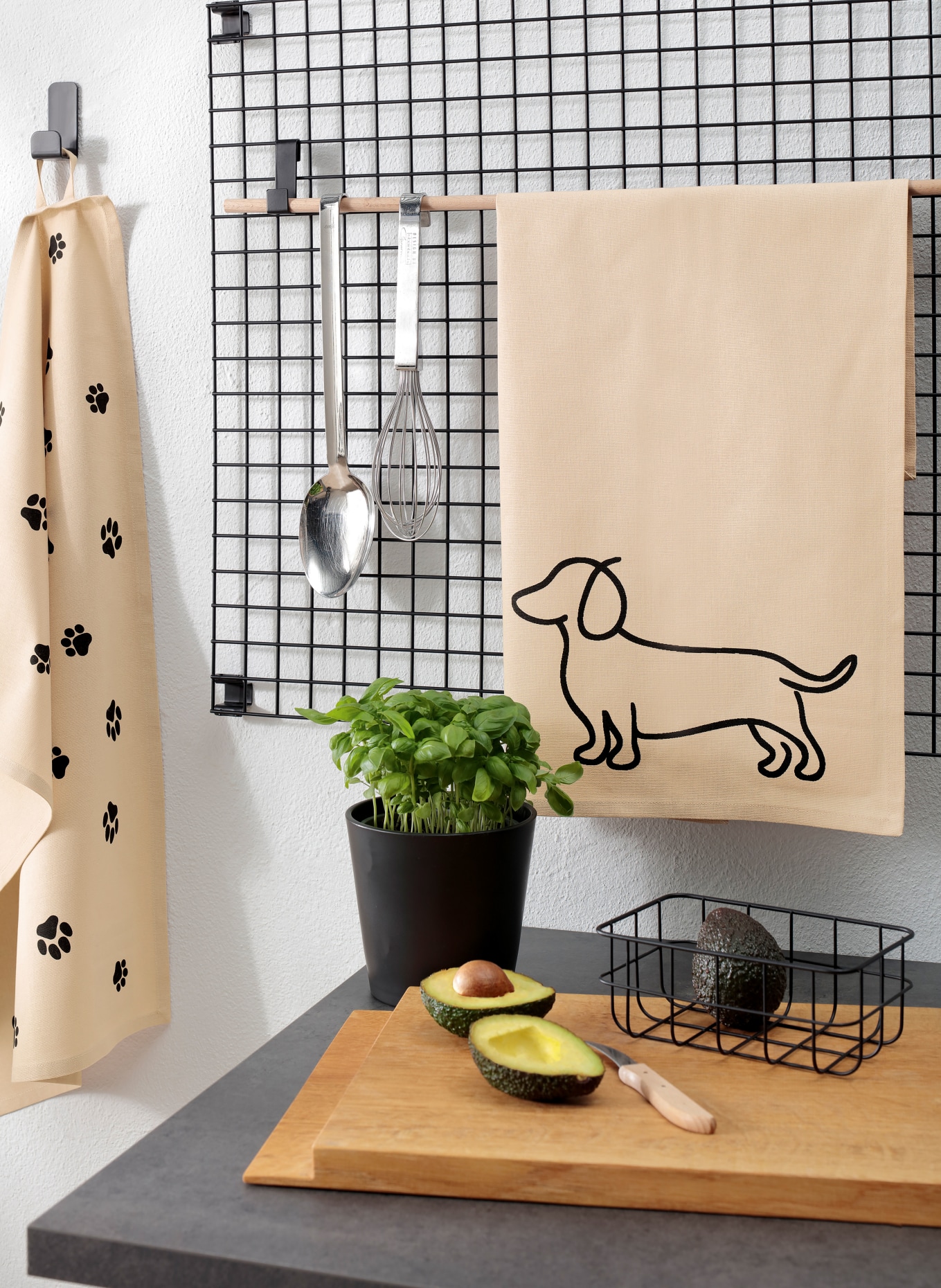 Cawö Geschirrtuch WE LOVE DOGS: BEIGE / SCHWARZ