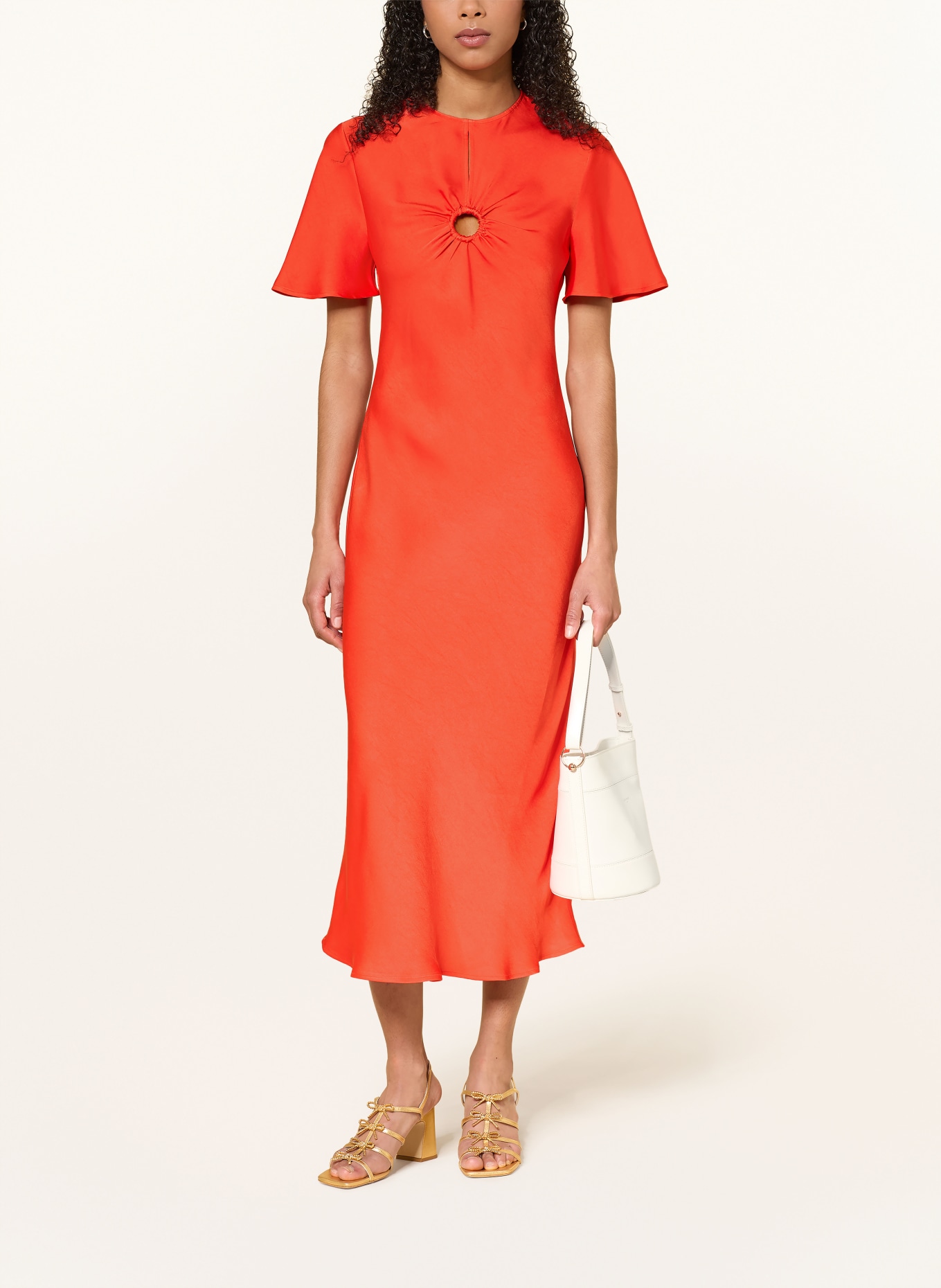 CLAUDIE PIERLOT Satinkleid mit Cut-out: NEONROT